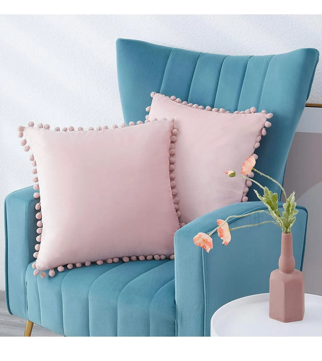 Boho Picnic Pink with Bobbles Pillow