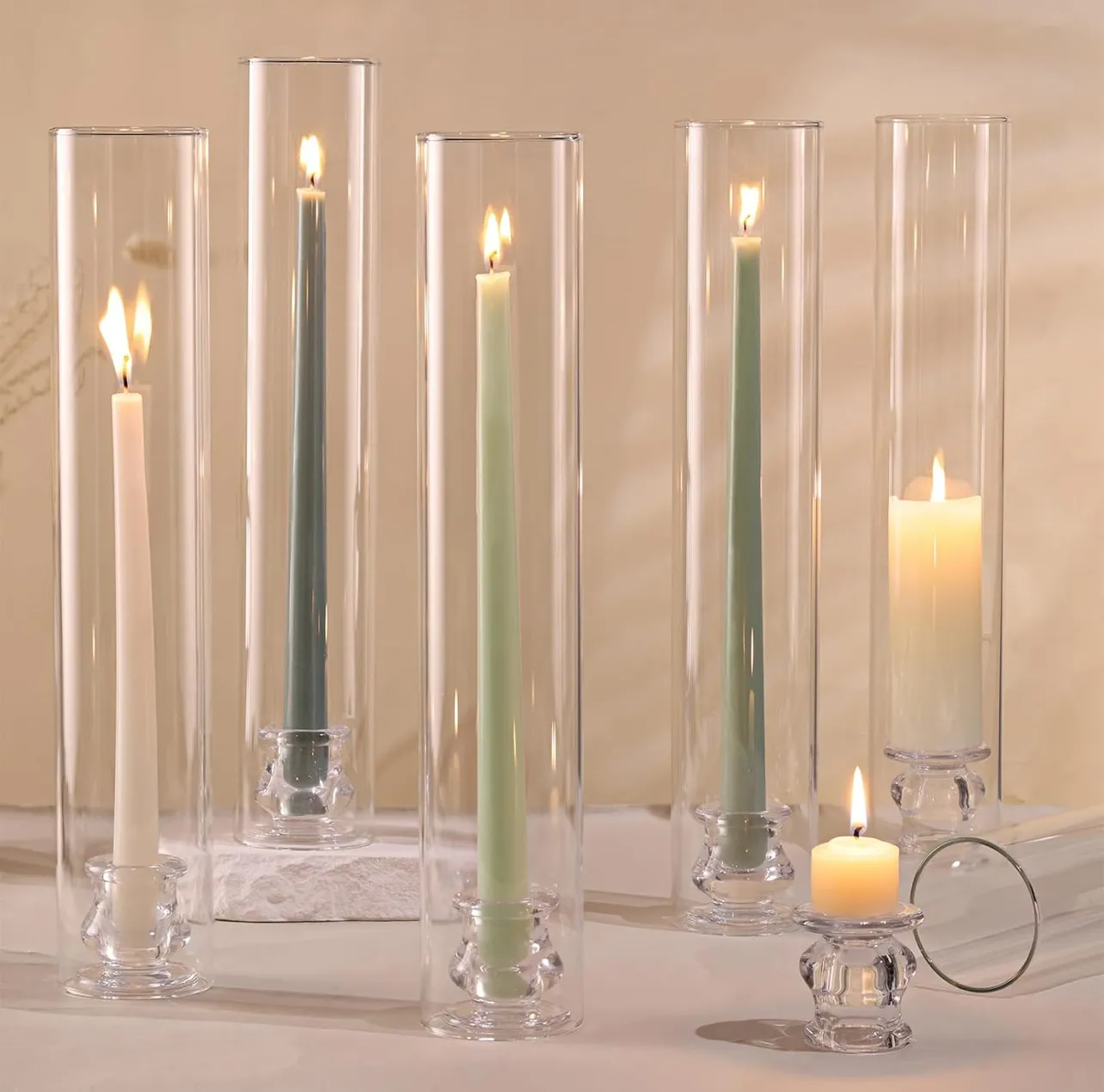 Open-end Glass Cylinder w/candle holder