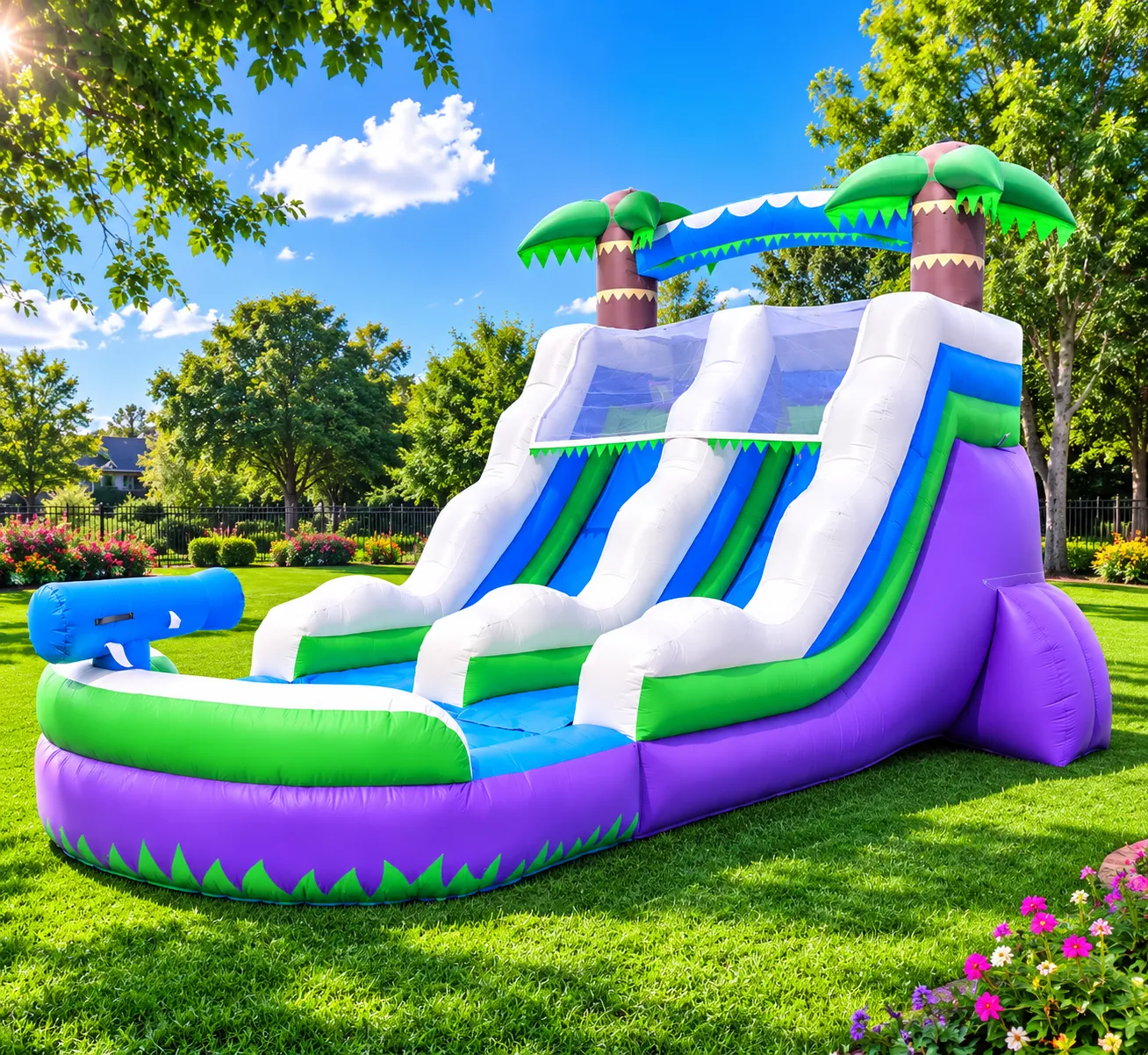 13' Kids Tropical Single Lane Water Slide with Splash Pool