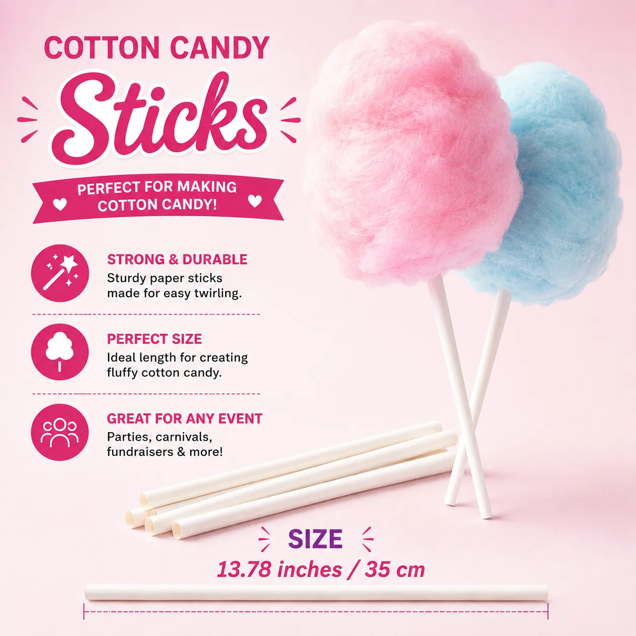 25 Pieces Cotton Candy Sticks 