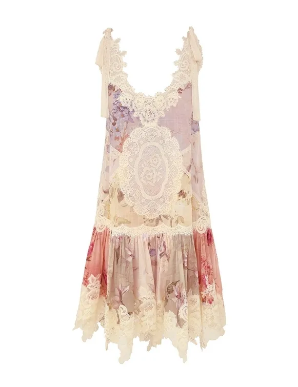 Cascadian Plunge Midi Dress in Linen - Size: m