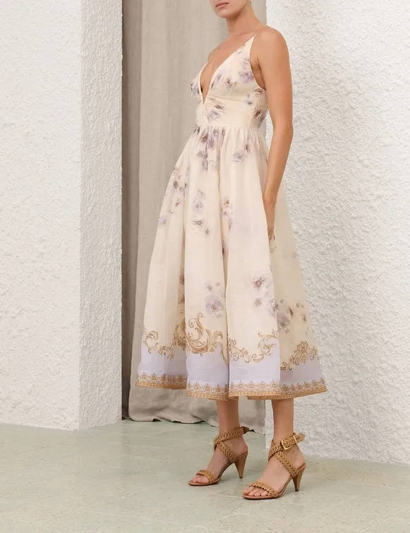 Hypnotic Twist Midi Dress in Silk Linen Organza - Size: xl