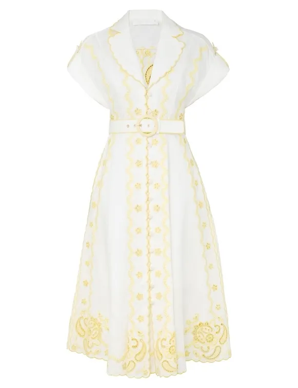 Lucky Embroidered Midi Dress in Linen - Size: s
