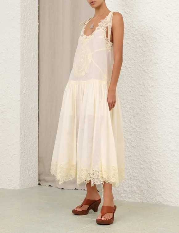 Cascadian Lace Midi Dress in Cotton - Size: l