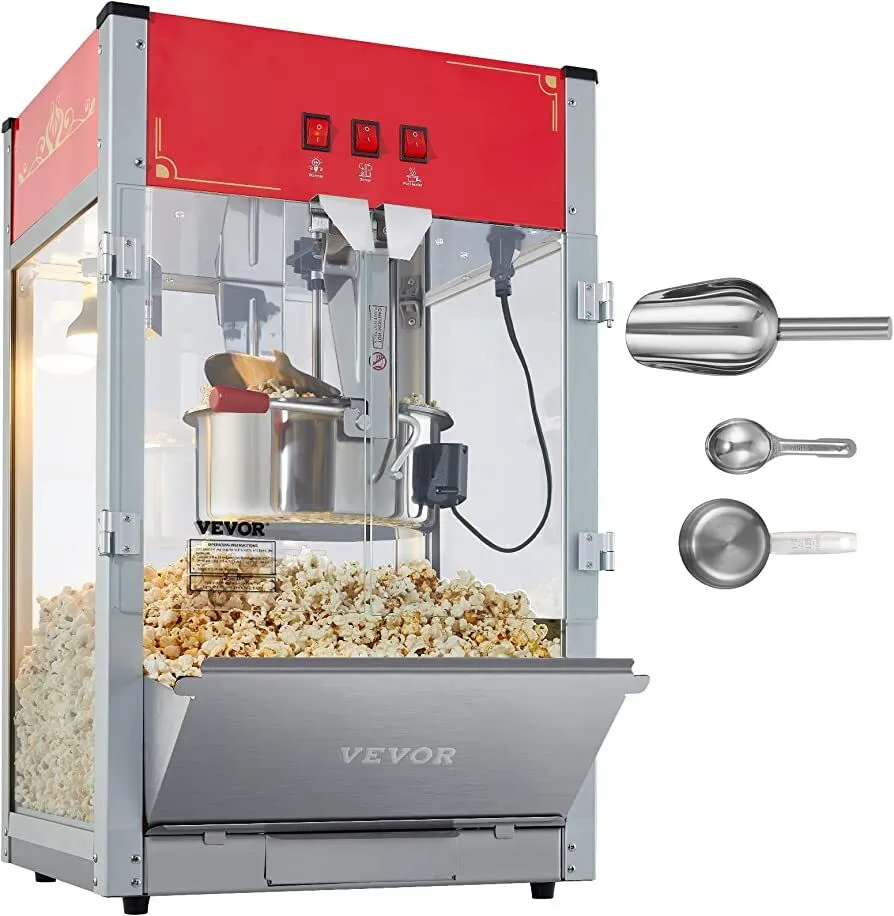 VEVOR Popcorn Popper Machine 12 Oz Countertop Popcorn Maker 1440W 80 Cups Red 