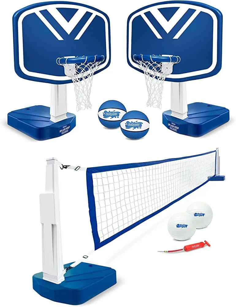 GoSports Splash Hoop 2-in-1 Full Court Pool Basketball and volleyball Game Set