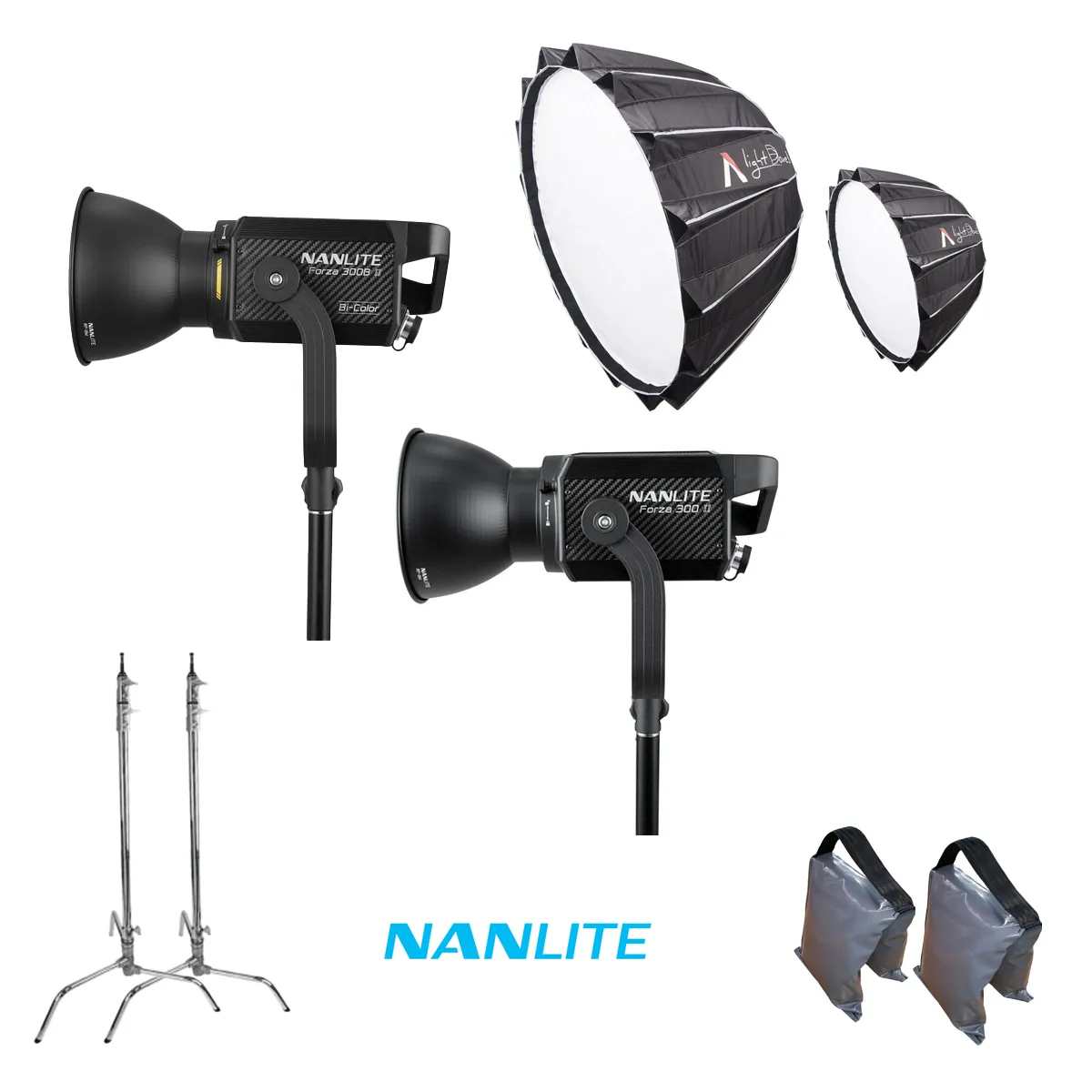 *** Nanlite Forza - Kit of 2 Lights with Diffusers and stands