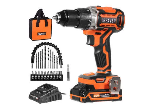 1/2" 20V LITTLE BEAVER Drill, 2ah battery, accessories & bag