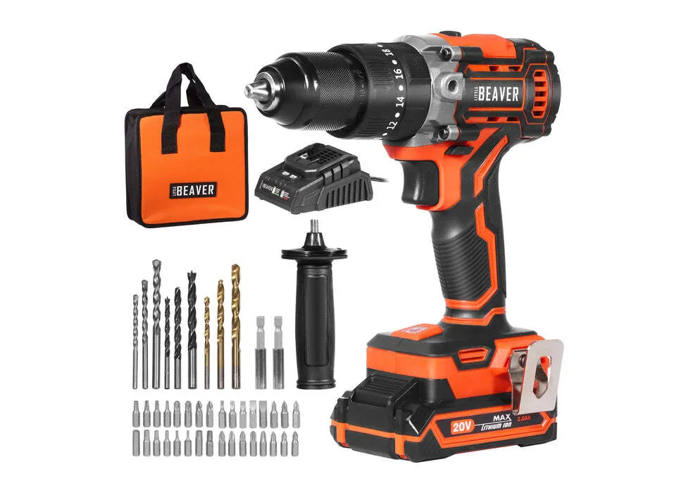 20V LITTLE BEAVER Hammer Drill 1/2 batt.2ah, accessories & bag