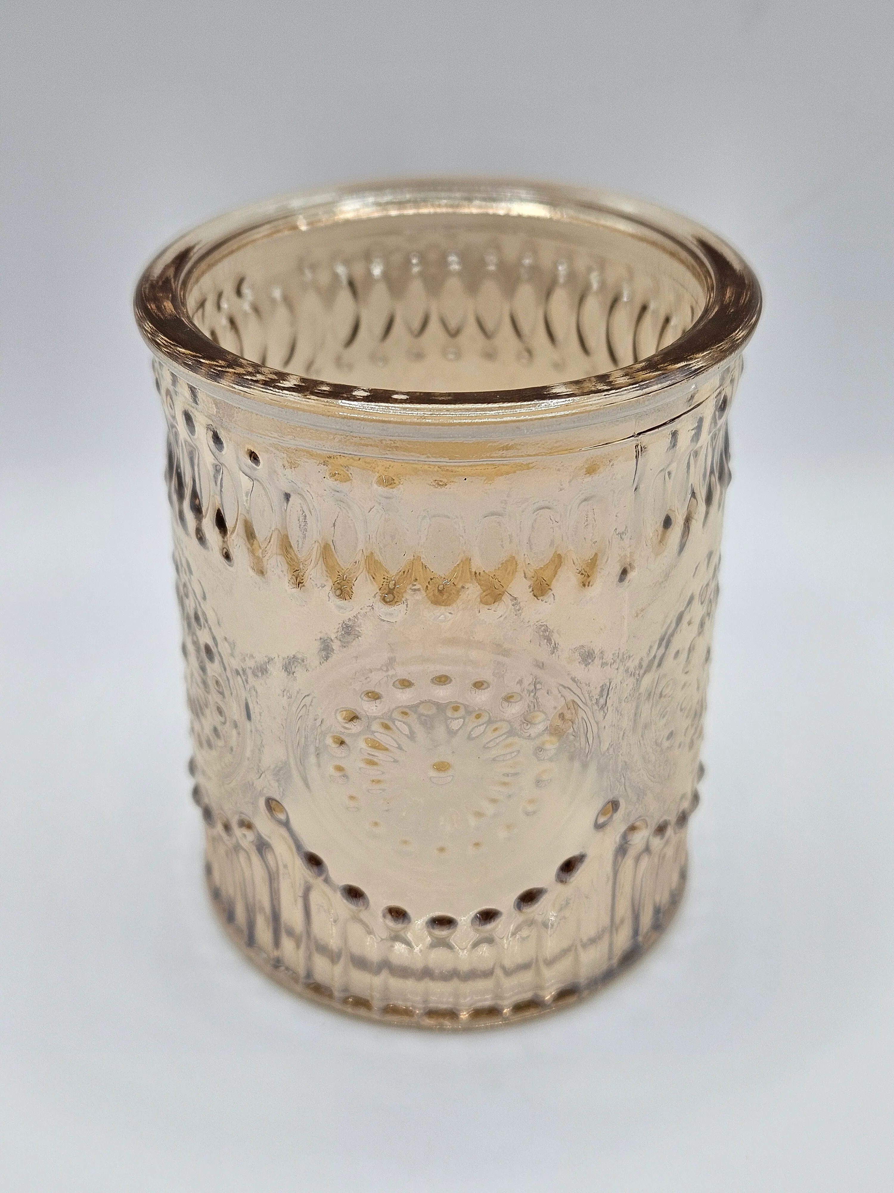 Beaded Circle Pattern Votive Holder - Iridescent Amber 