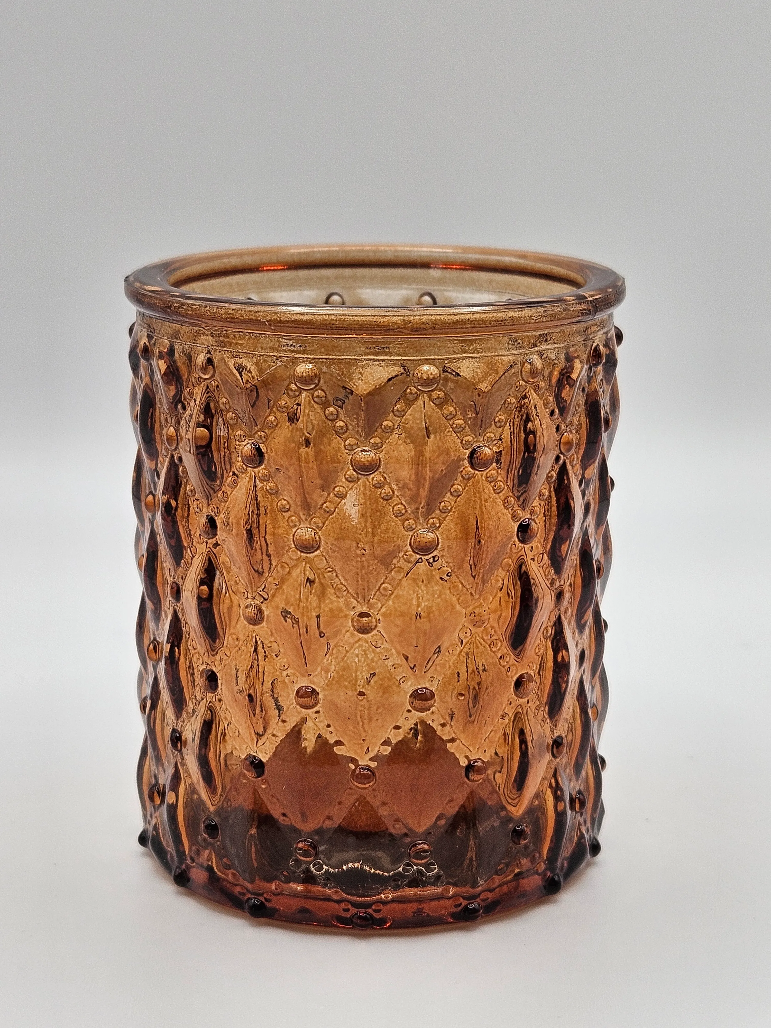 Beaded Quilted Pattern Votive Holder - Amber