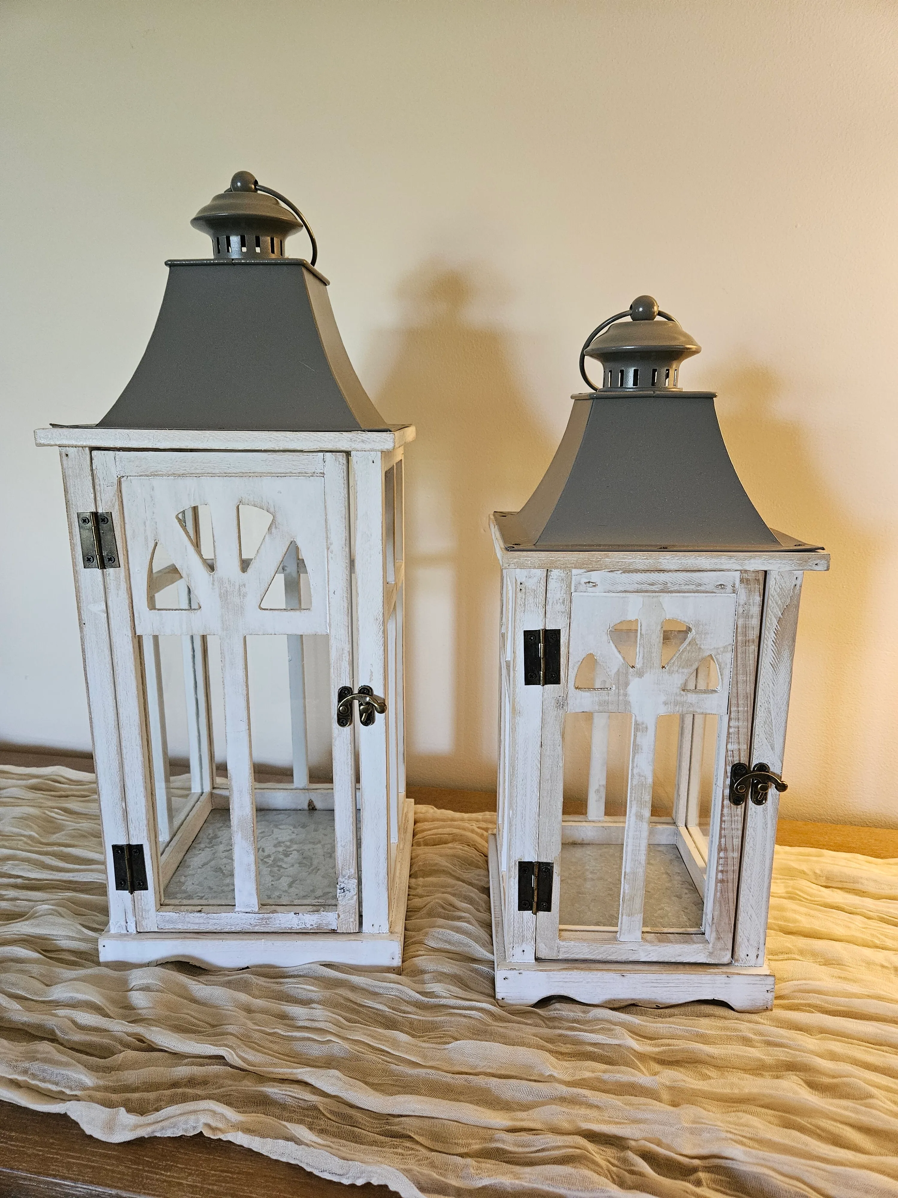 Wood Lantern - White Washed