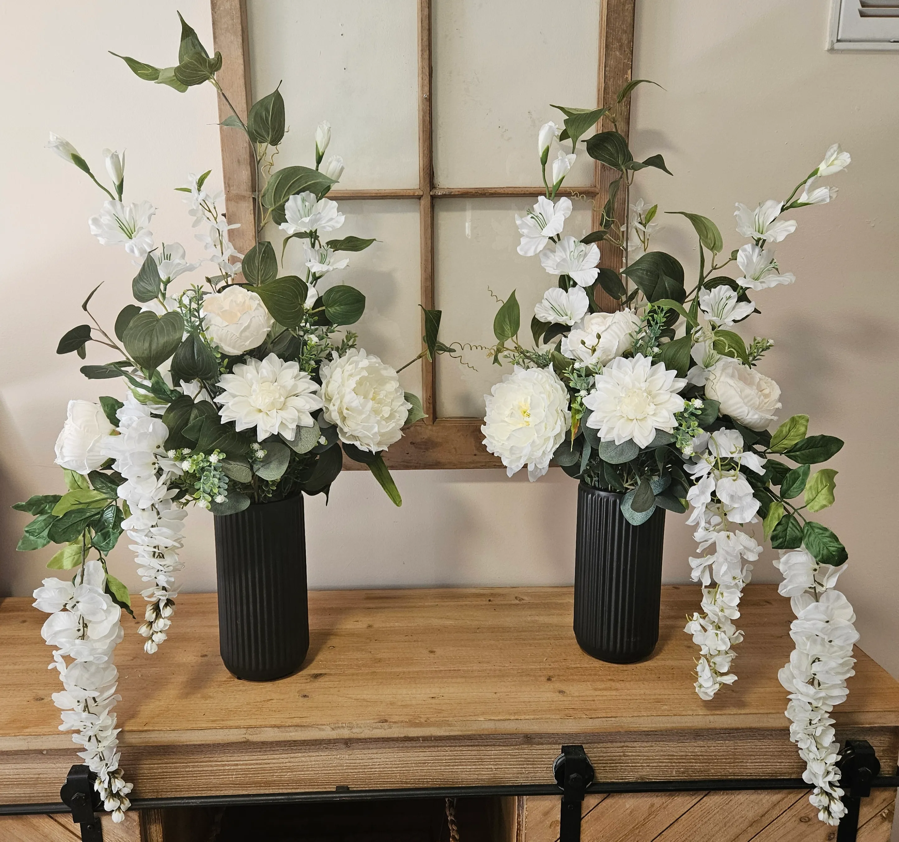 Urn Vase Floral Arrangement Left or Right-Sided - White Flowers