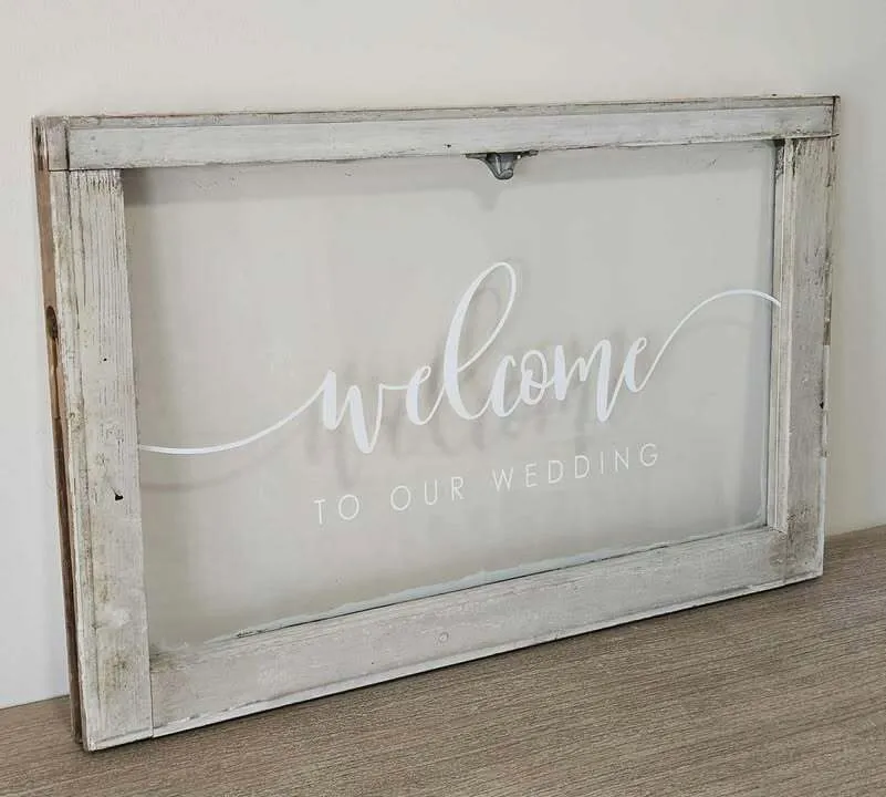 Antique Wood Window with Welcome plexiglass insert - 15.5" x 28"