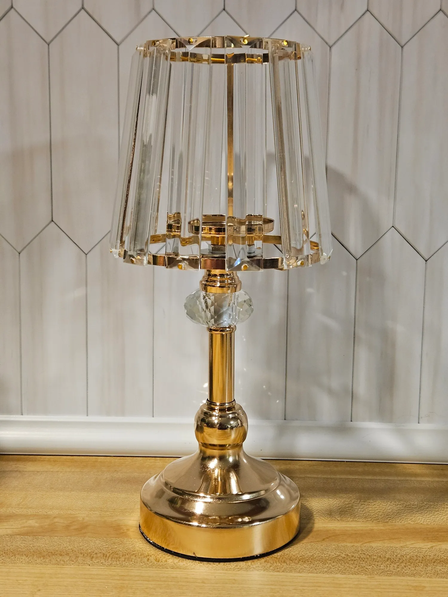 Lamp - Gold with Beveled Acrylic shade - holds votive candle