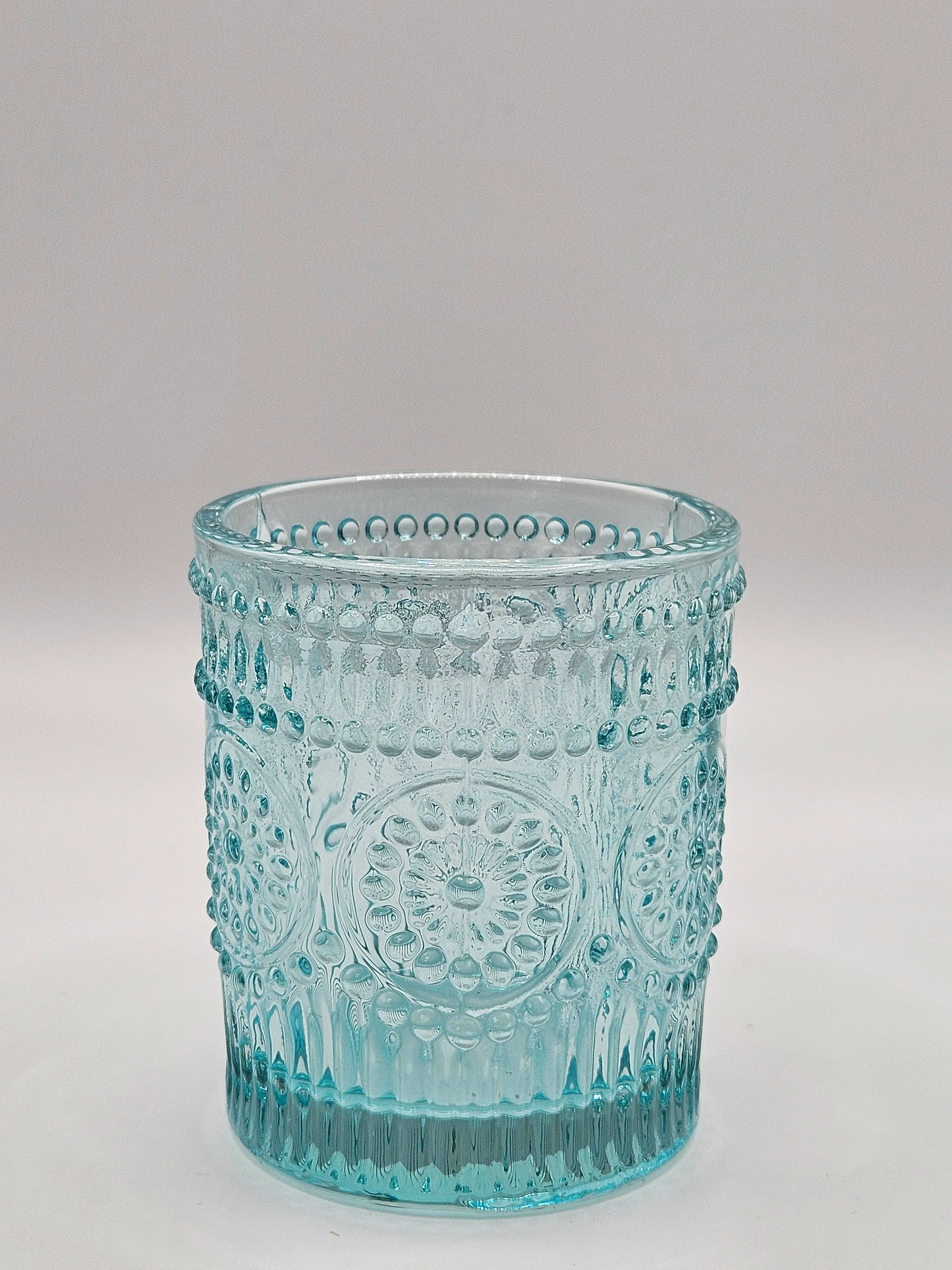 Beaded Circle Pattern Votive Holder - Teal/Light Blue