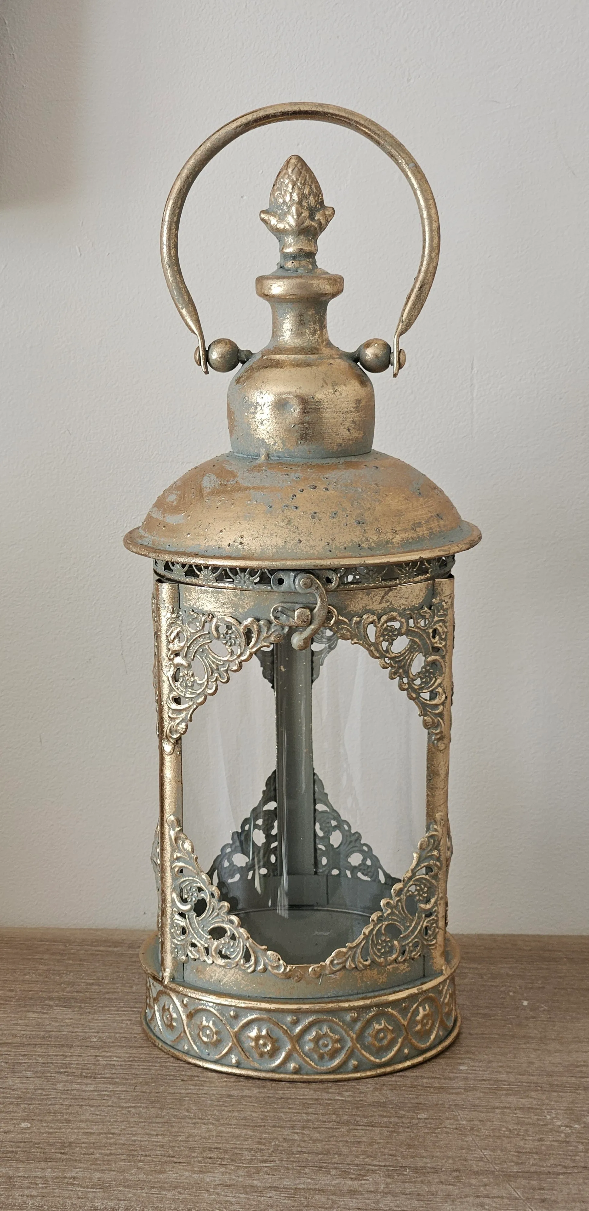 Lantern - Antique Gold Ornate Metal - 15in