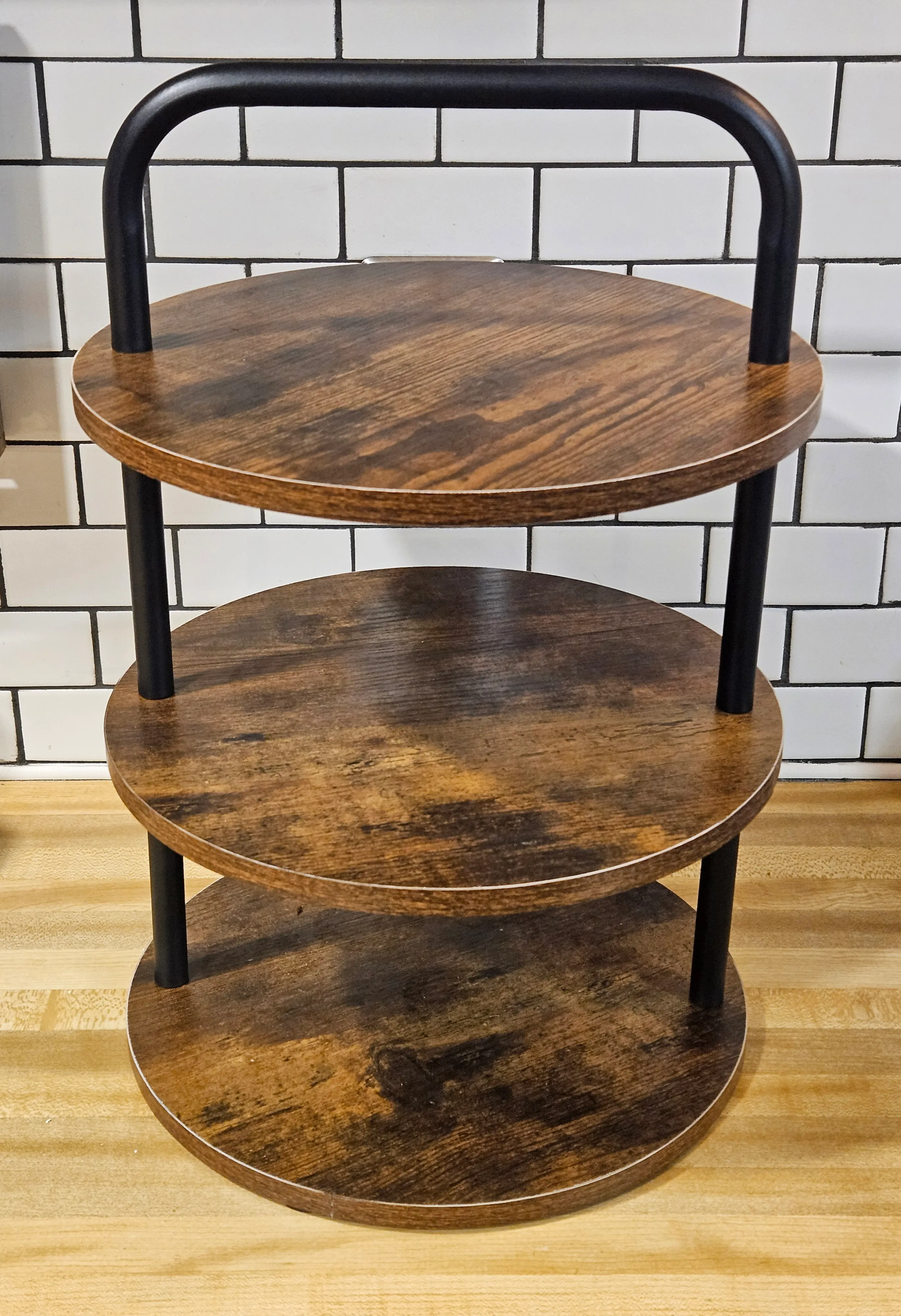 3 Tier Dessert Stand - Wood and Black Metal