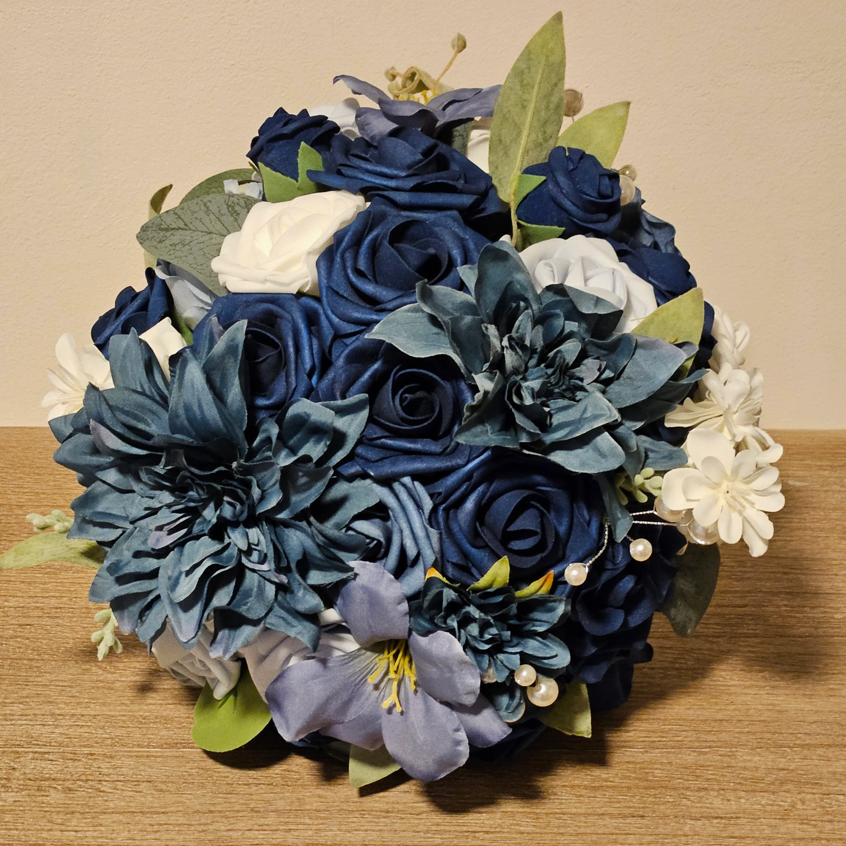 Bridal Bouquet - Hues of Blue with Cream Floral
