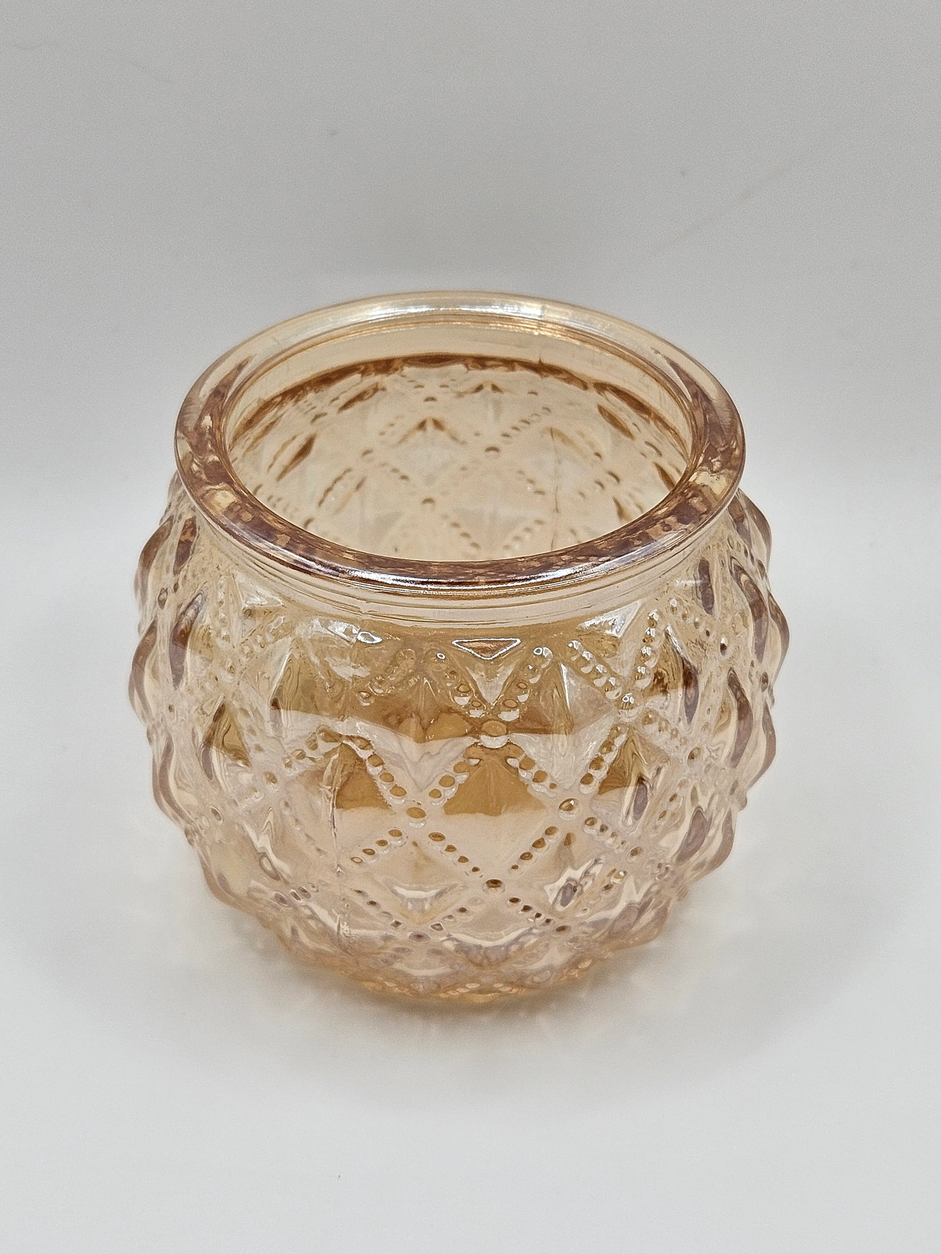 Round Quilted Pattern Votive Holder - Amber Iridescent 
