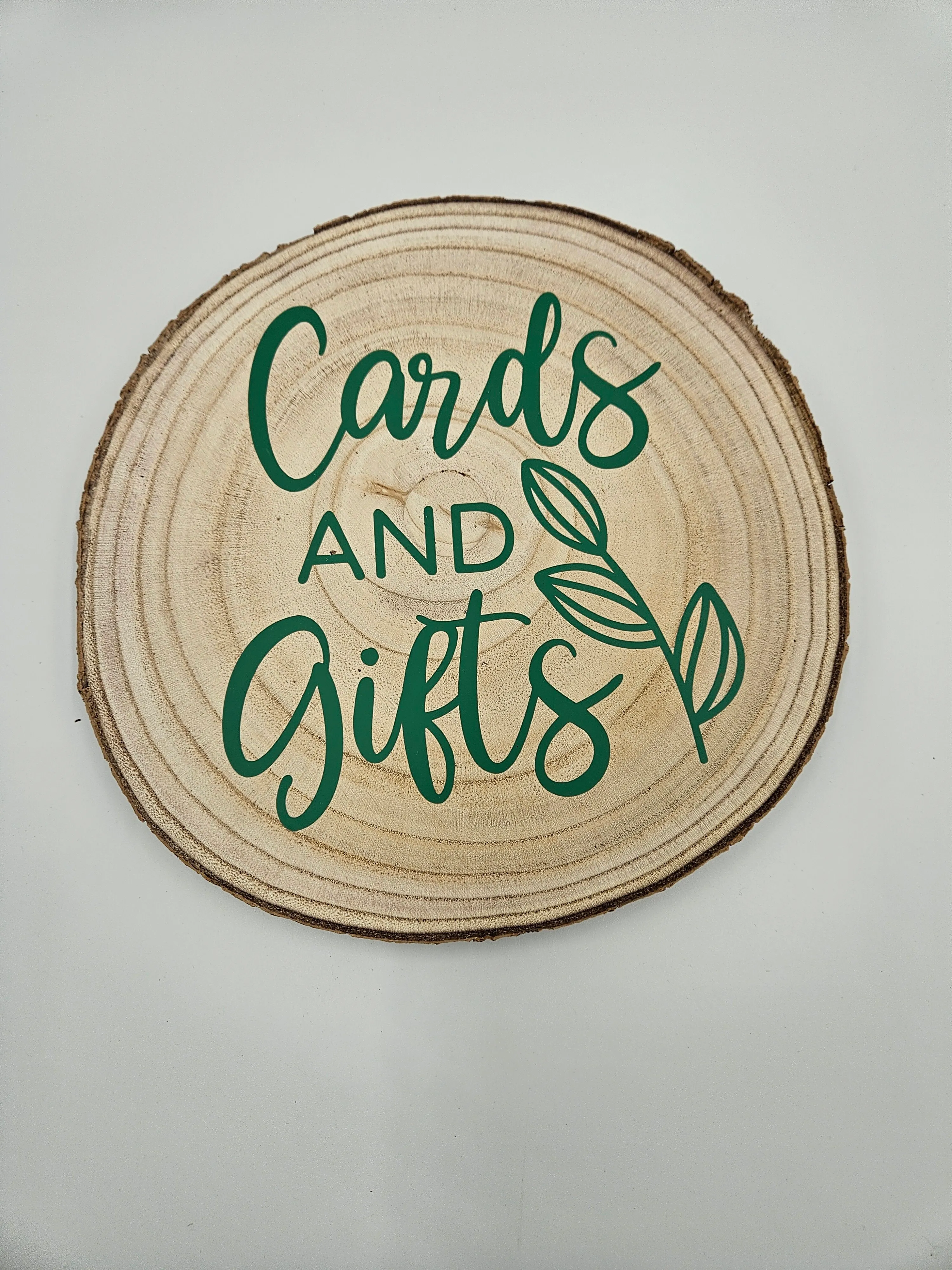 Cards and Gifts Wood Slice - Green Lettering