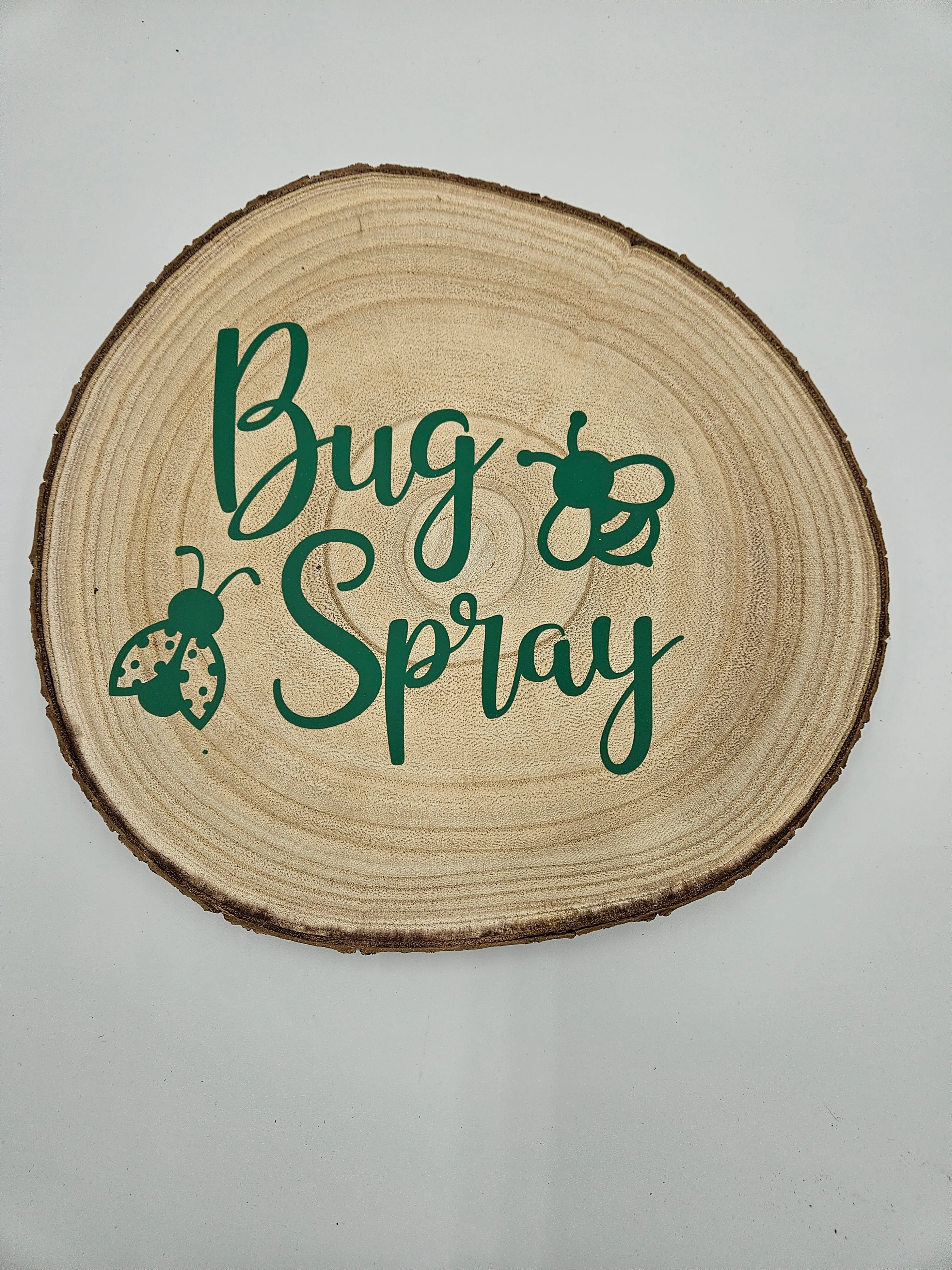Bug Spray Wood Slice - Green Lettering