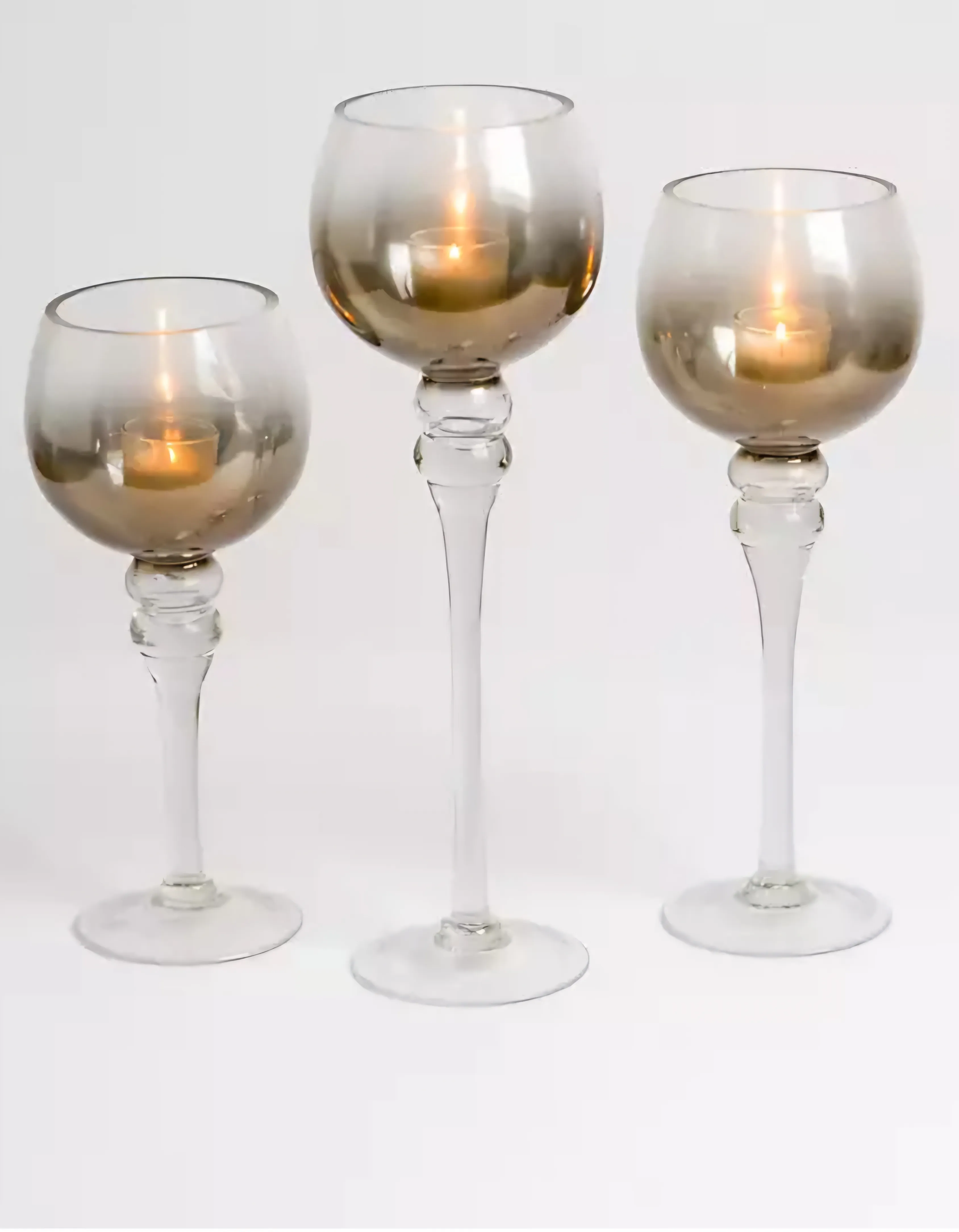 Brown Ombre Long Stem Tea Light Holders - Set of 3