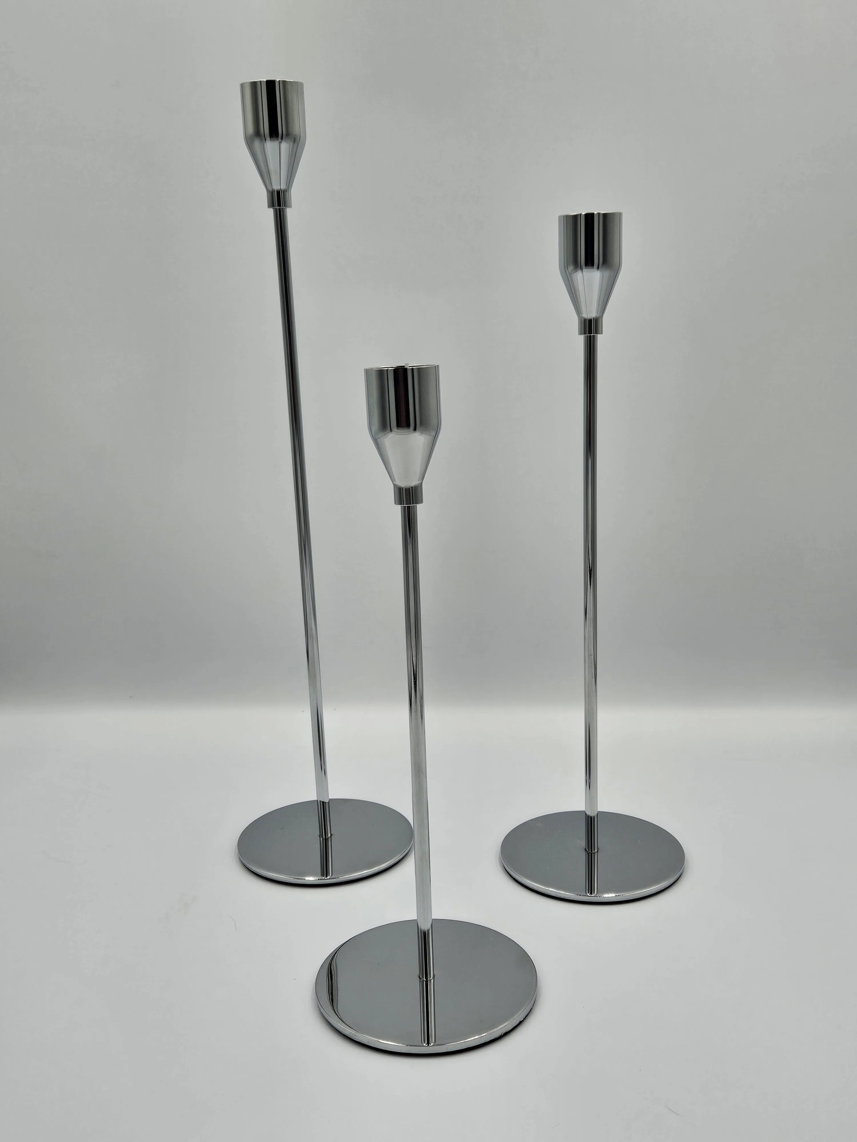 Taper Candle Holder Set - Silver - 9in-11in-13in