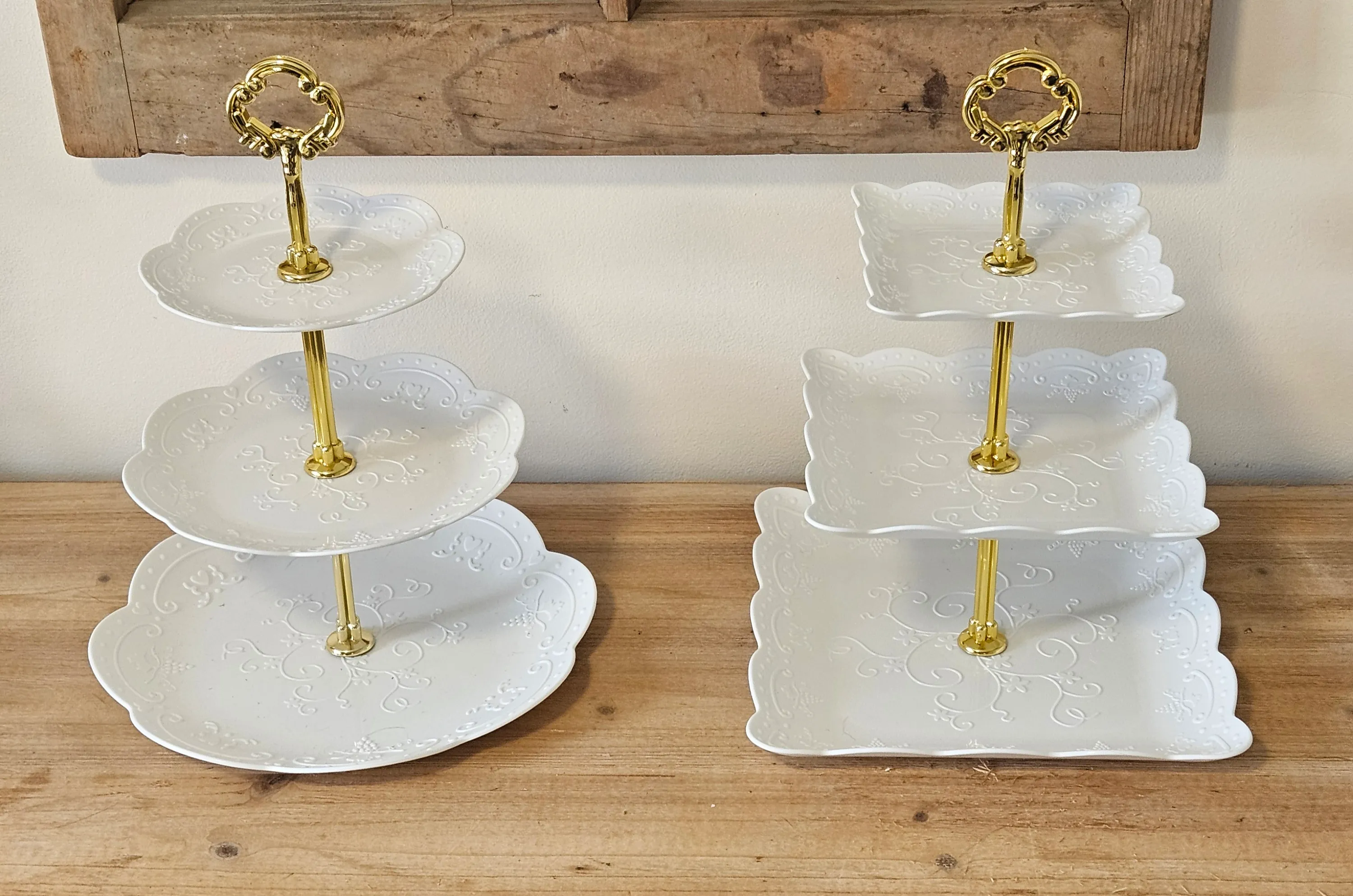 3 Tier Dessert Stand - White and Gold - Plastic
