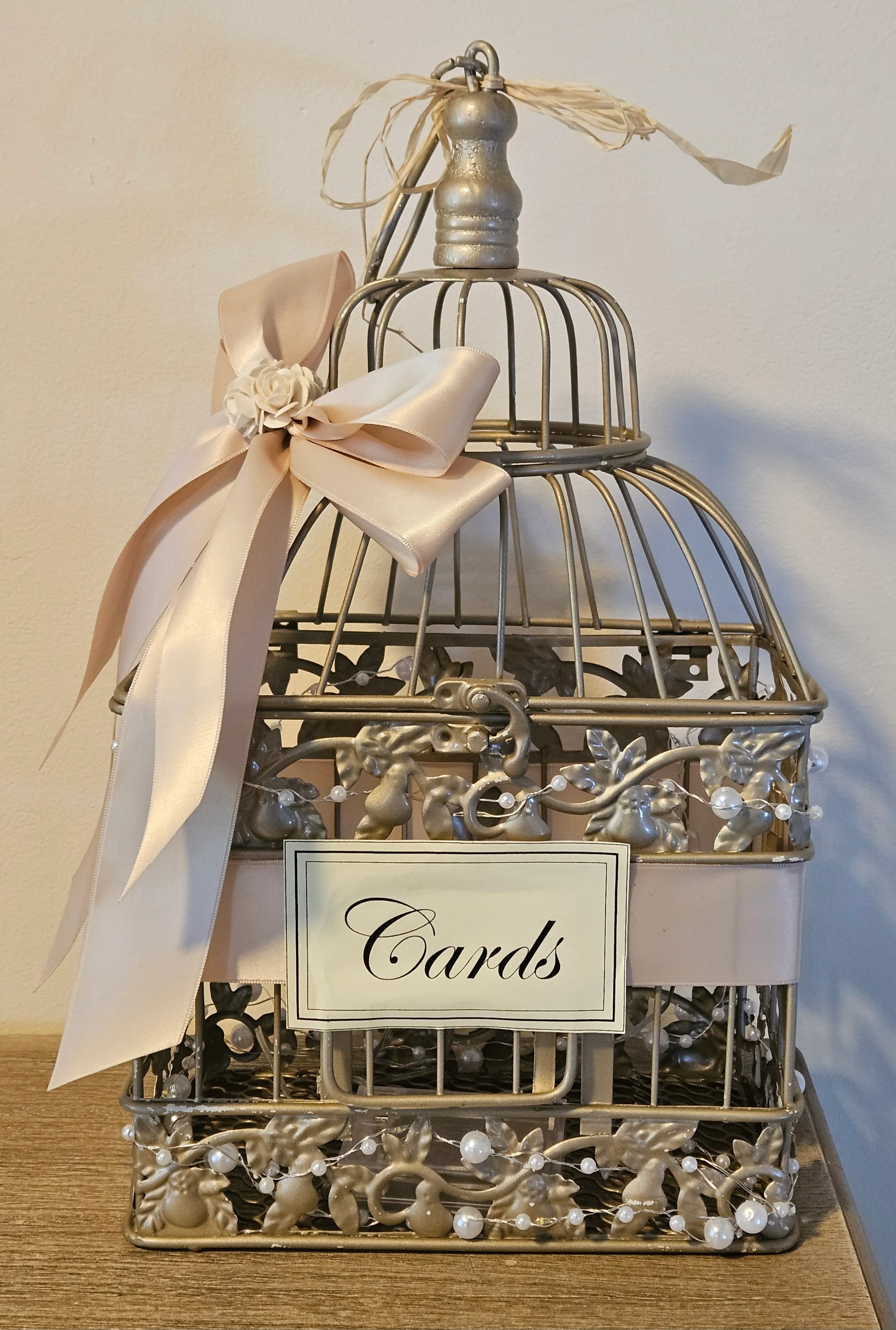 Bird Cage Card Box with Beaded Fairy Lights