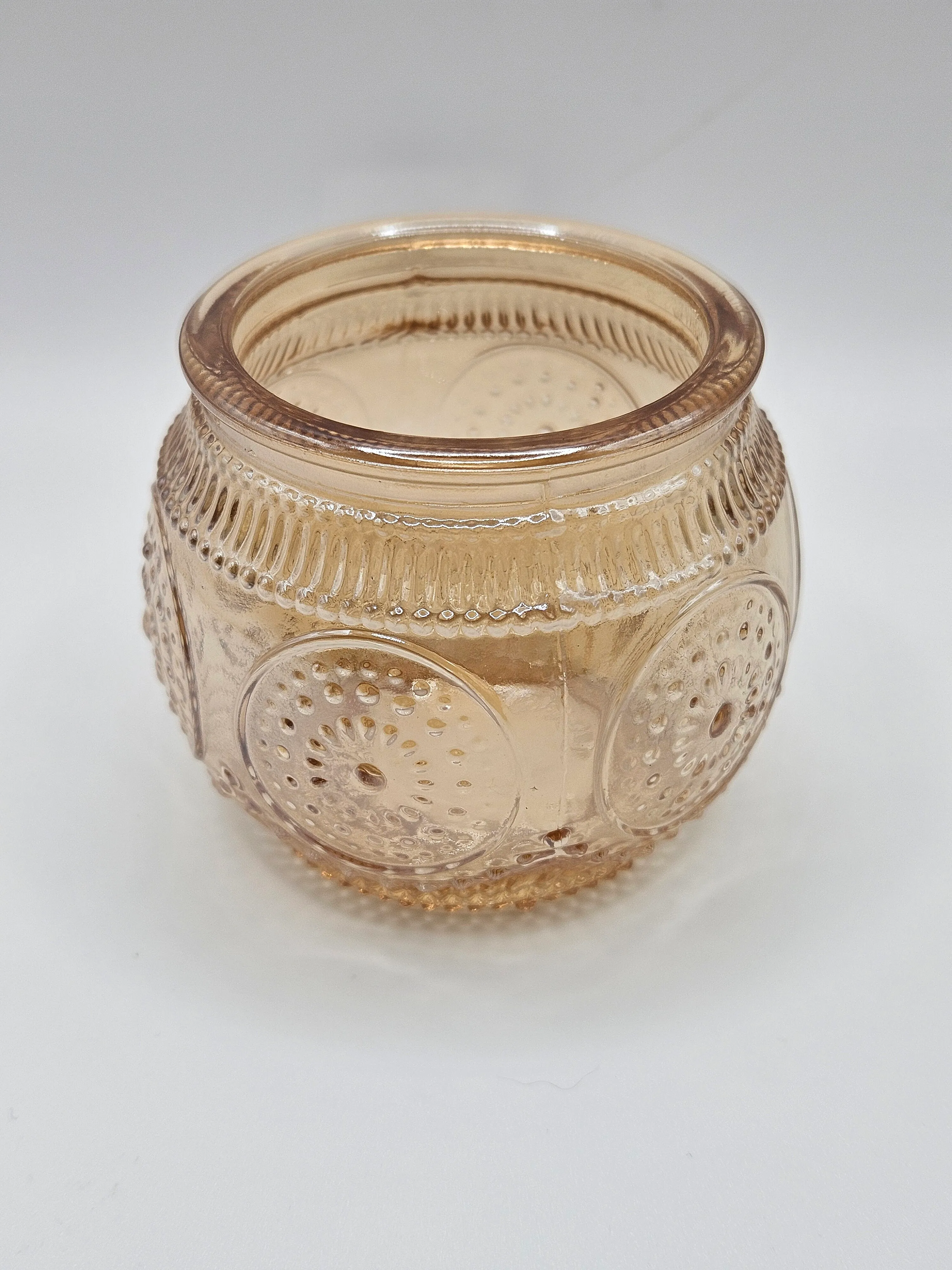 Round Beaded Pattern Tealight Holder - Amber Iridescent 