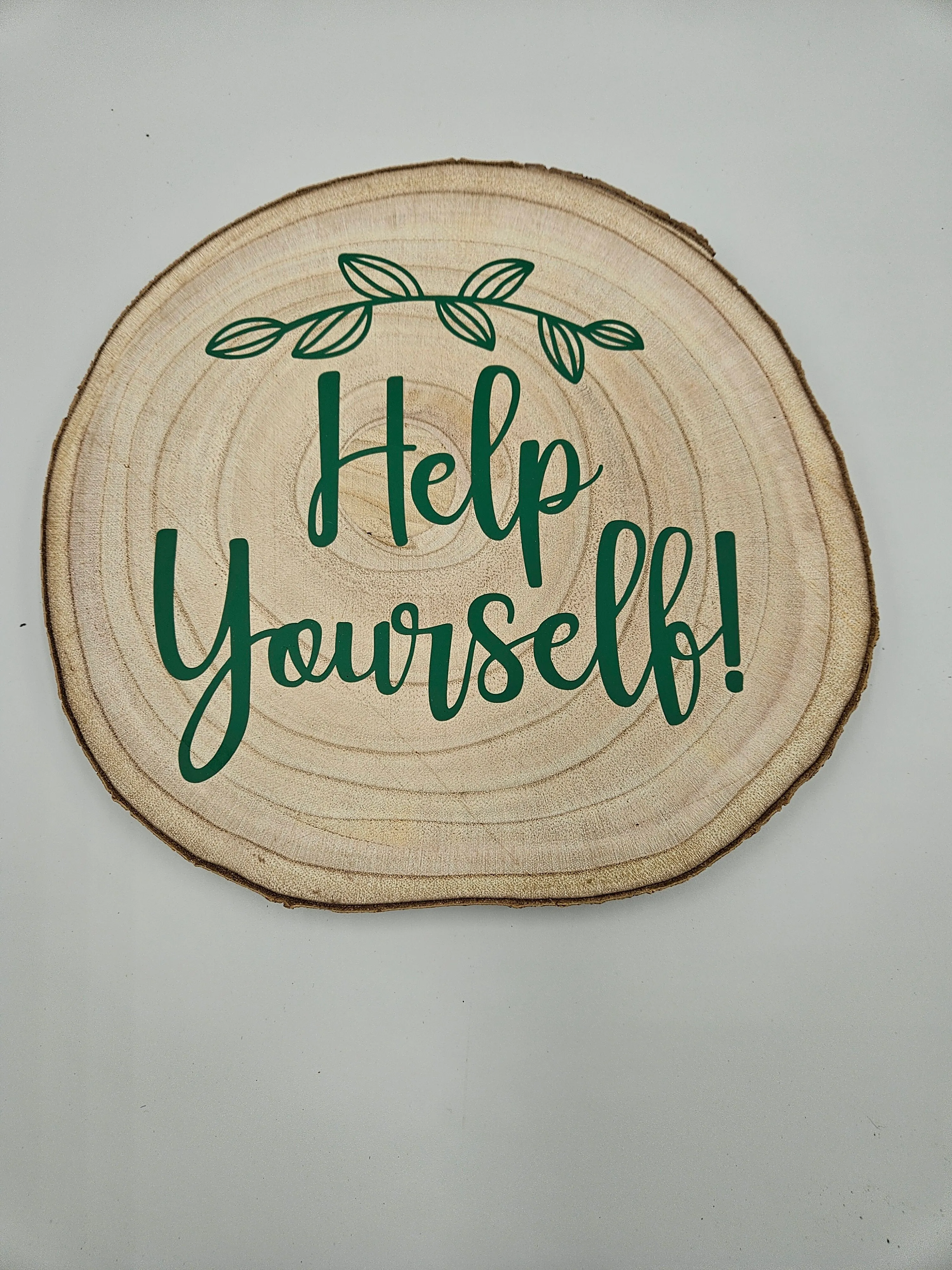 Help Yourself Wood Slice Sign - Green Lettering