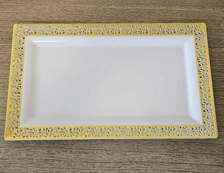 Plastic Tray - White with Gold Trim 