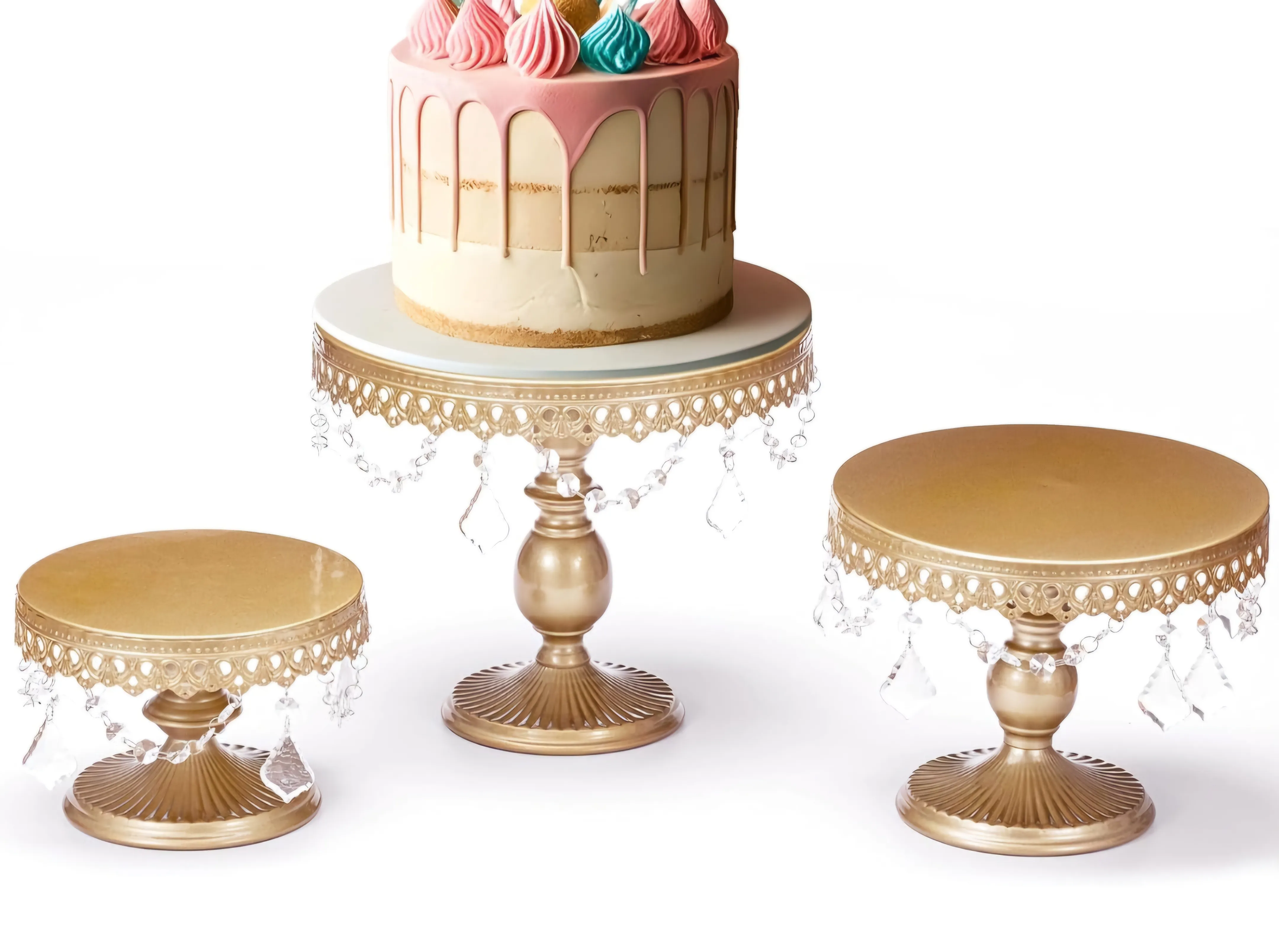 Cake Stands - 8in-10in-12in - Gold/Acrylic Beads