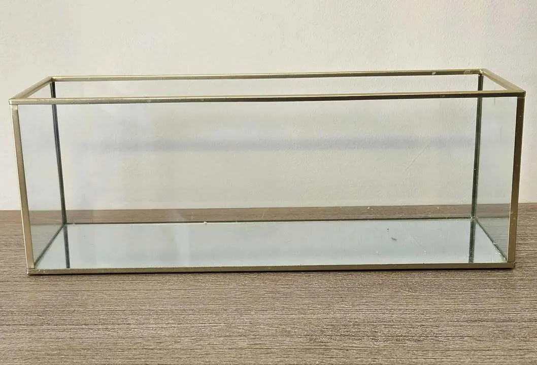 Open Top Box - Glass with Gold Trim - 14 x 5 x 6