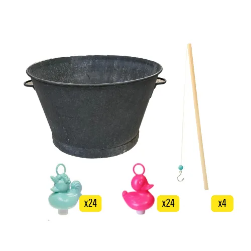 Bassine en Zinc + 4 cannes à pêche