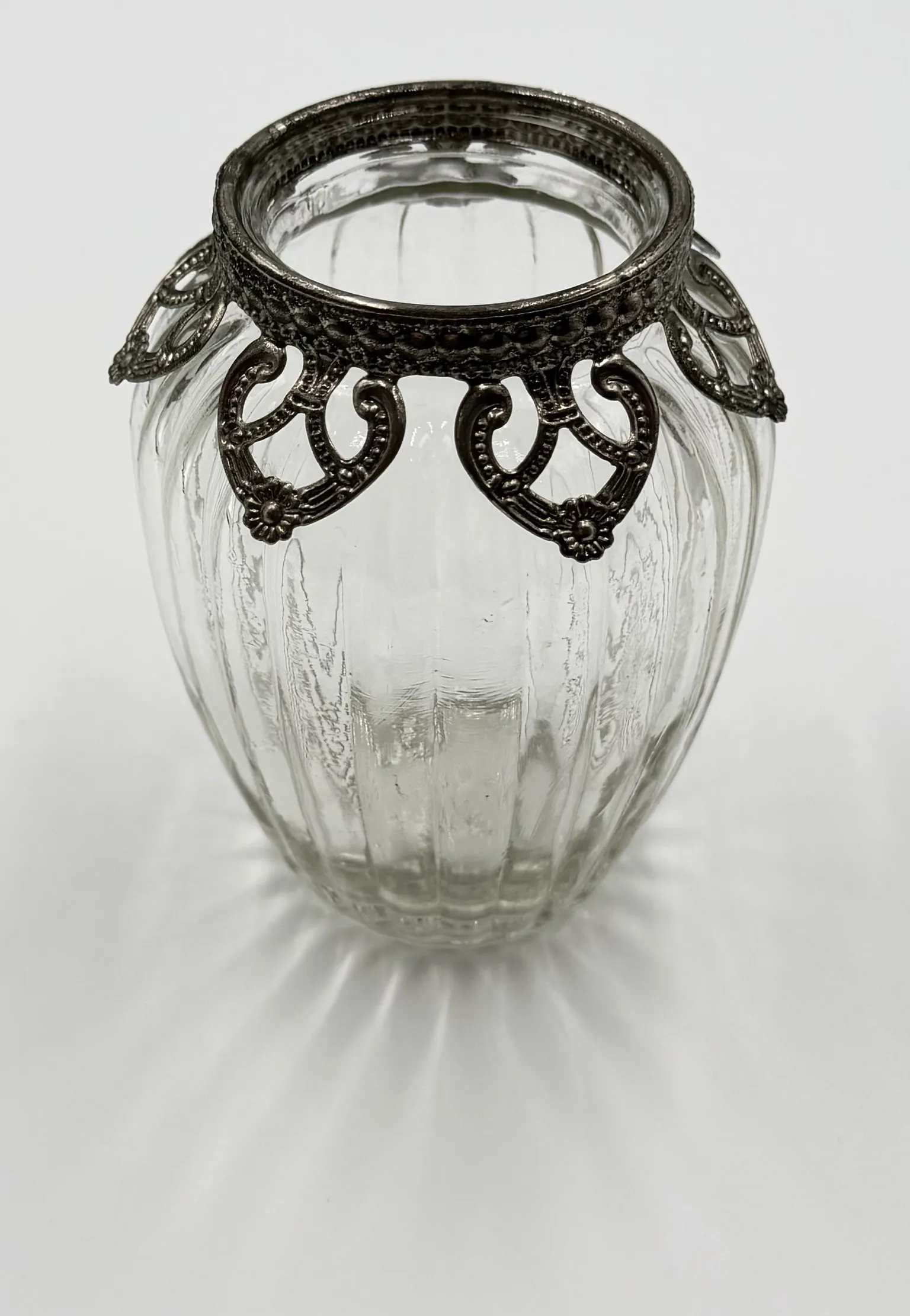  Vintage Ribbed Glass Tealight Holder - Small (Glass)