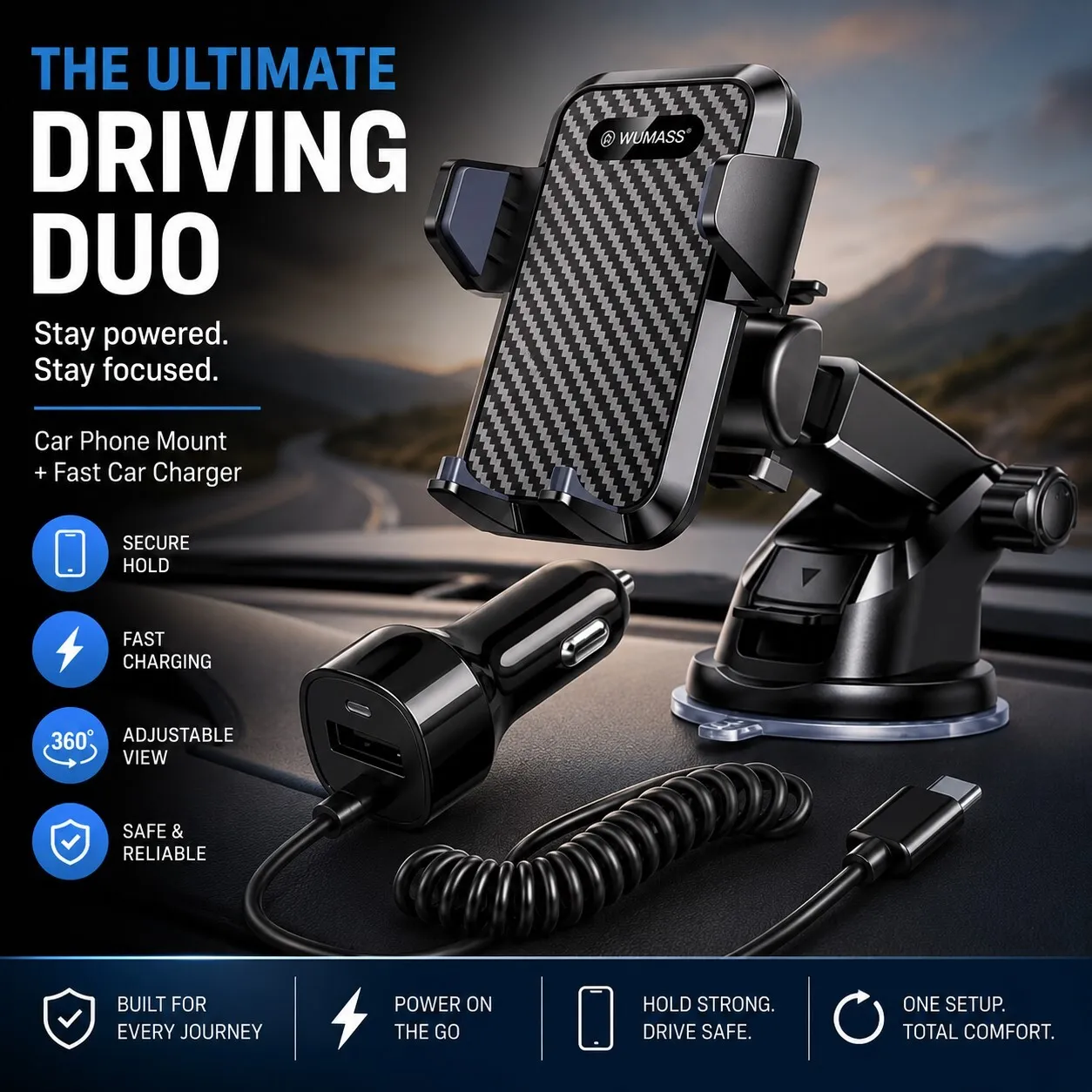 Phone Charger and Phone Mount -Bundle