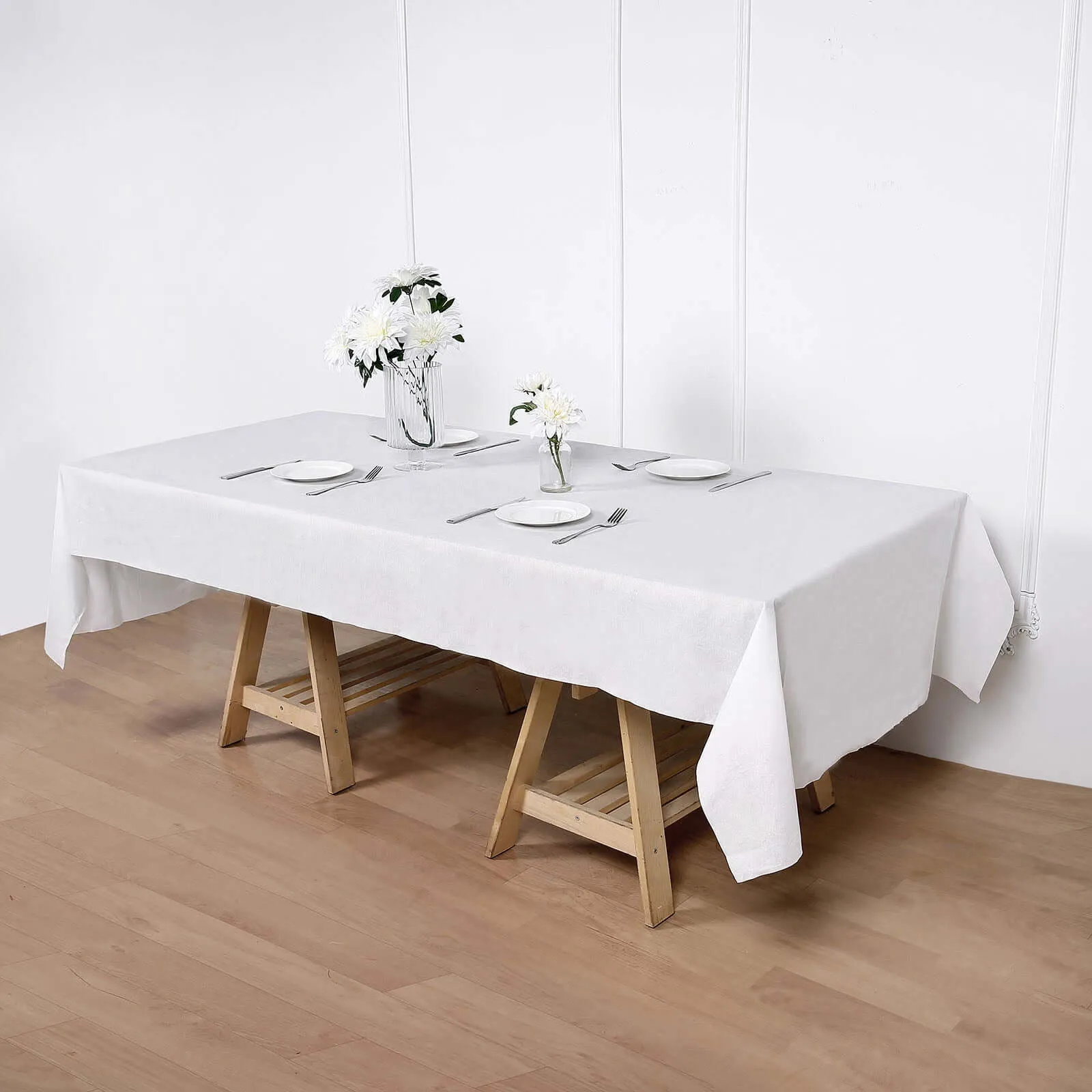 White 60x120 Polyester 8ft Banquet Table Linen