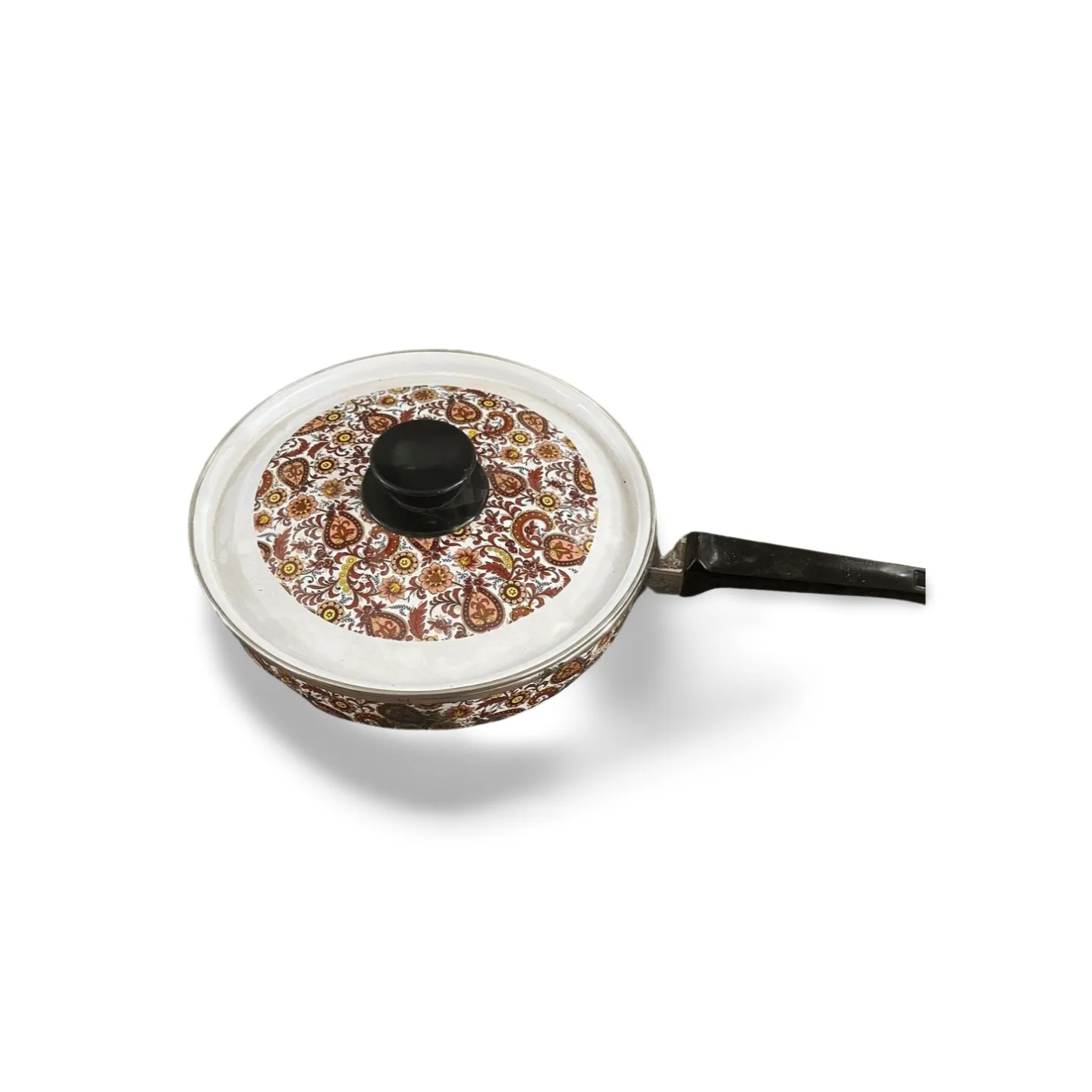 Sauté pan - Brown Floral With Lid 1970s