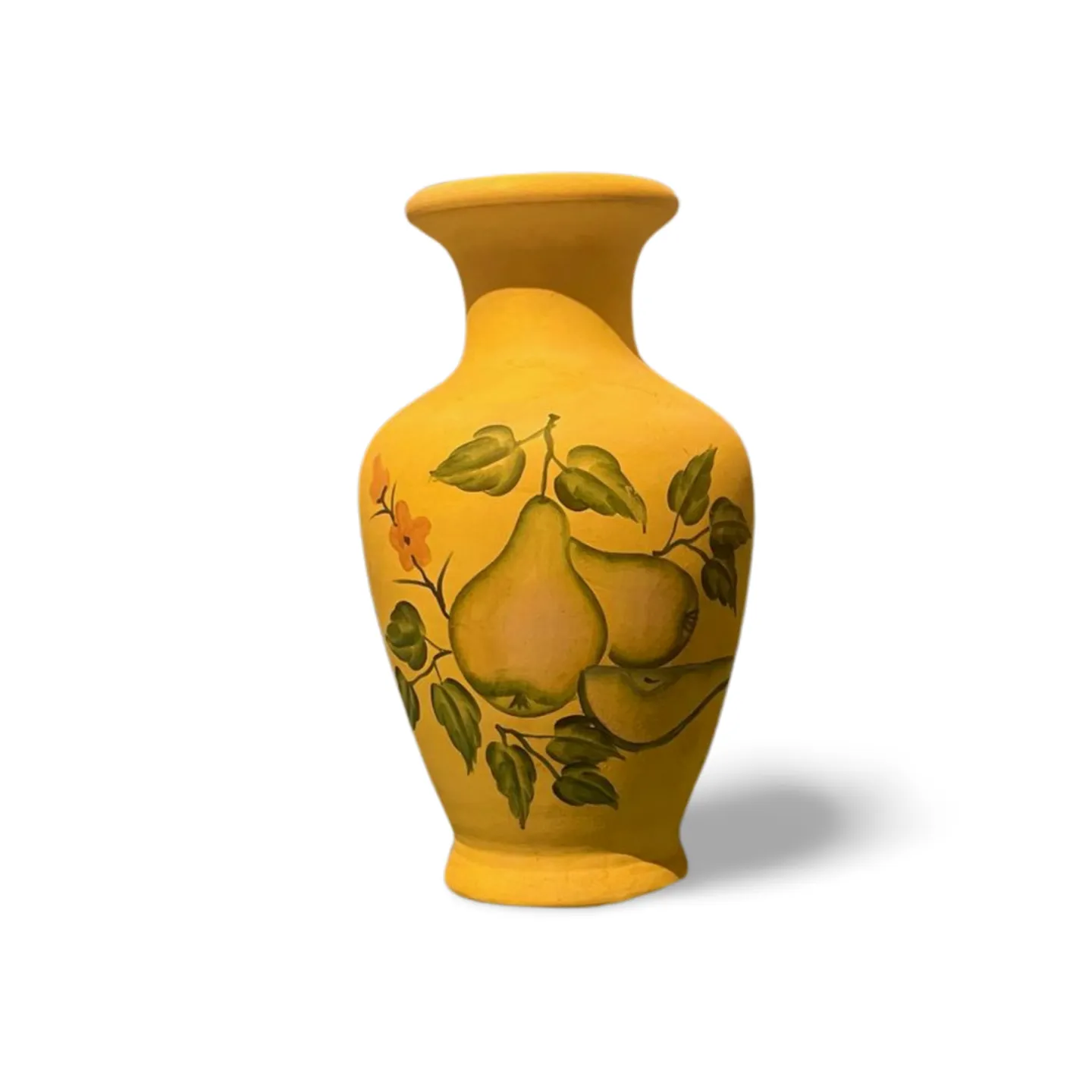 Vase - Yellow Painted With Pears Pottery 