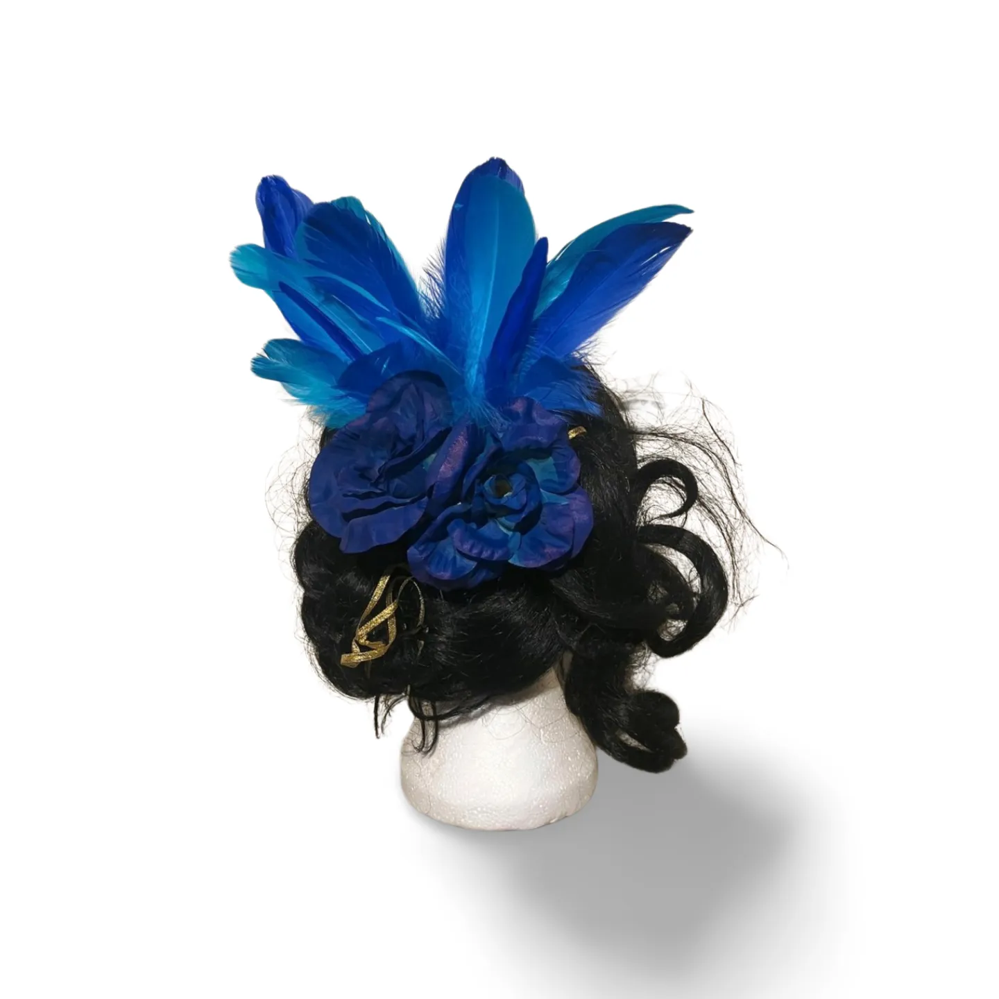 Blue feather and flower fascinator hair clip