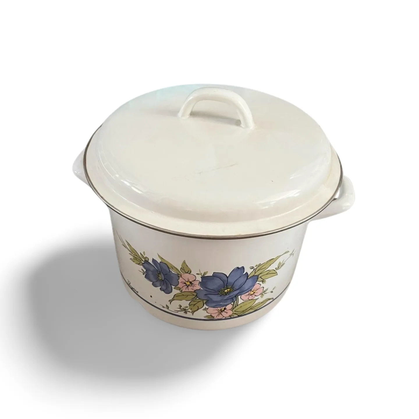 Saucepan - Enamel White with Violet flowers
