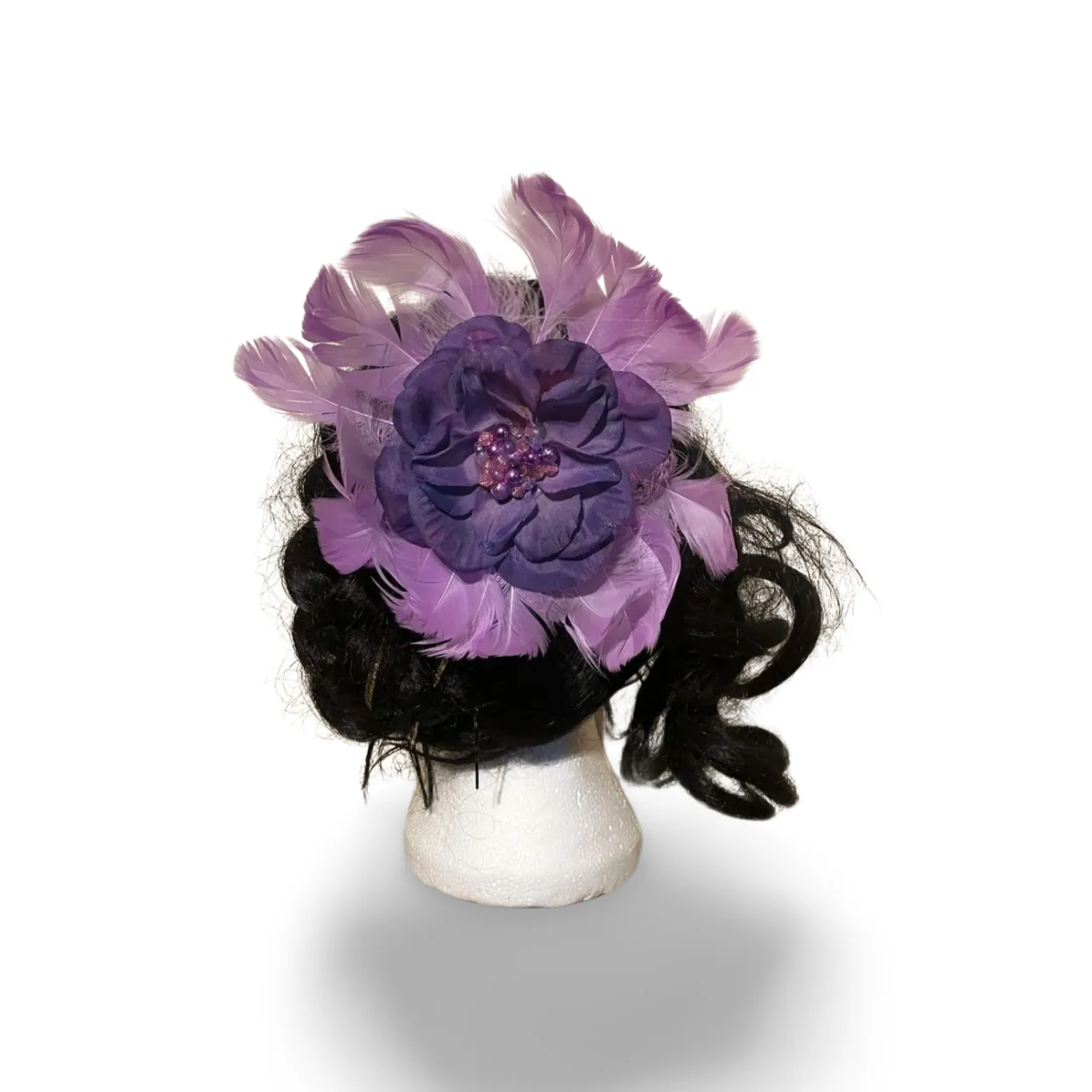 Hair Clip - Purple Feather and Flower Fascinator
