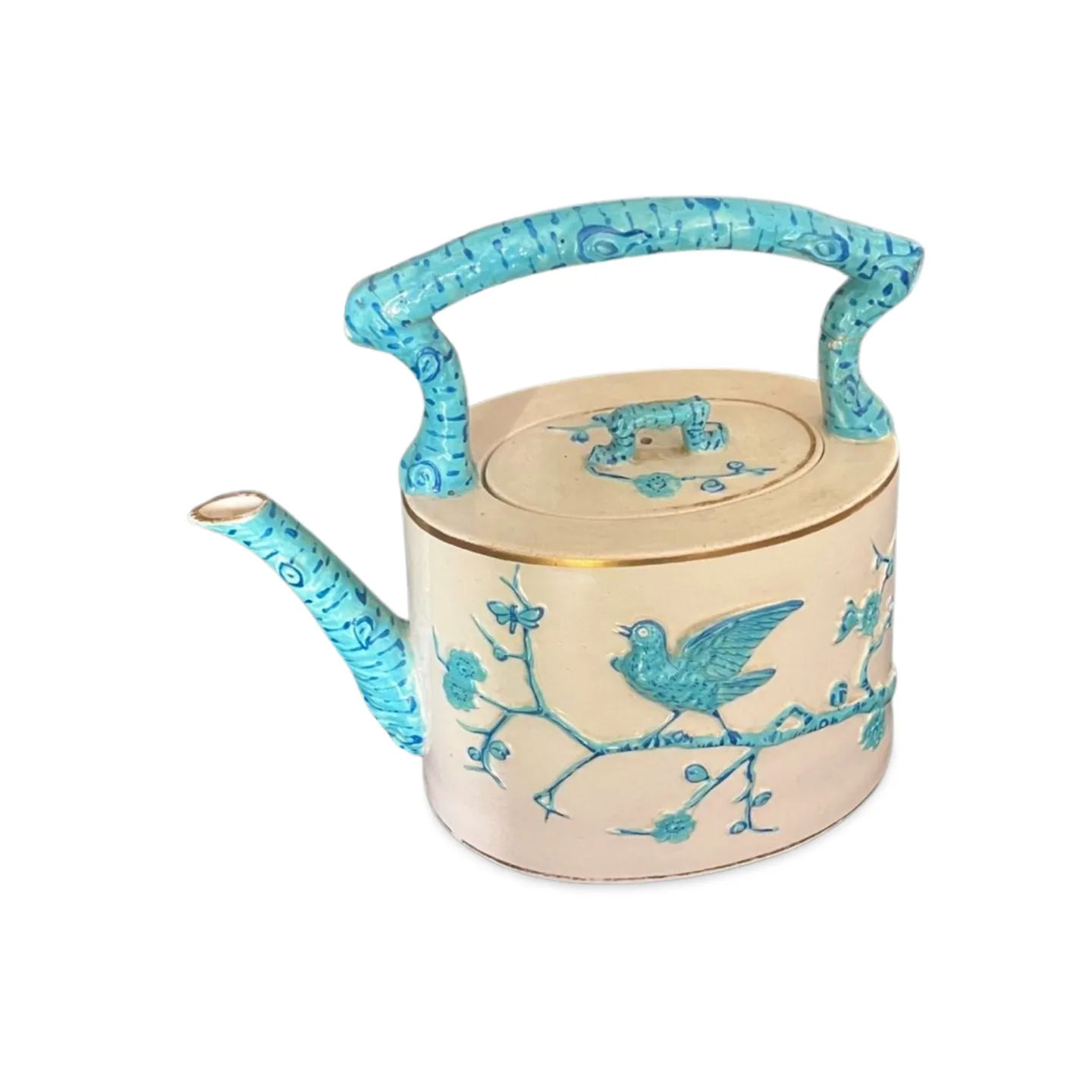 Teapot - Turquoise and Cream Floral 