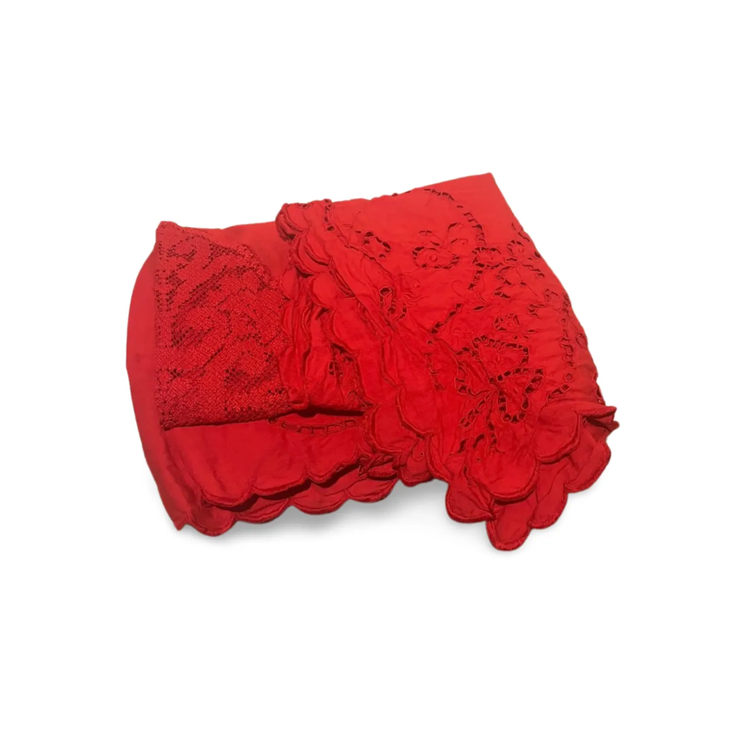 Tablecloth - Red Lace, Broiderie Anglaise