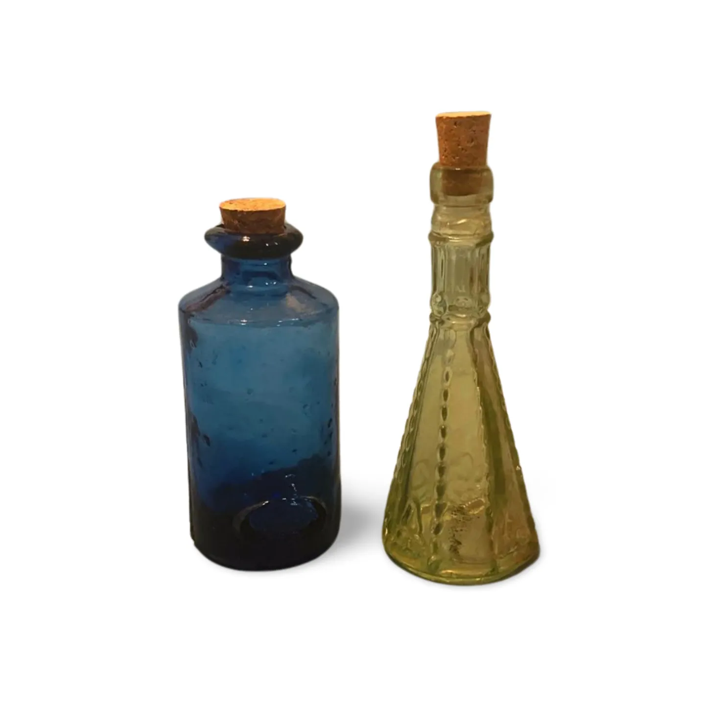 Perfume Bottles - Coloured Glass With Cork x2