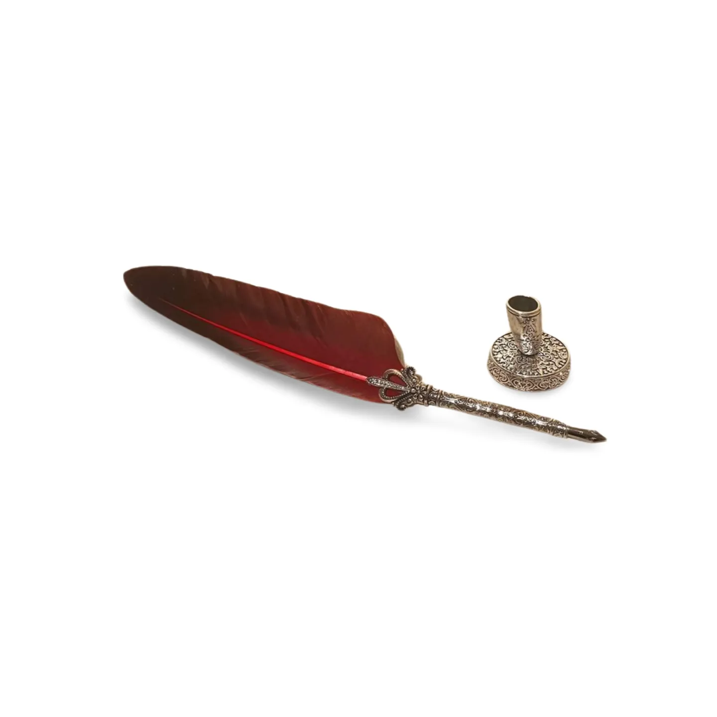 Quill Pen & Silver Stand - Ornate Red 