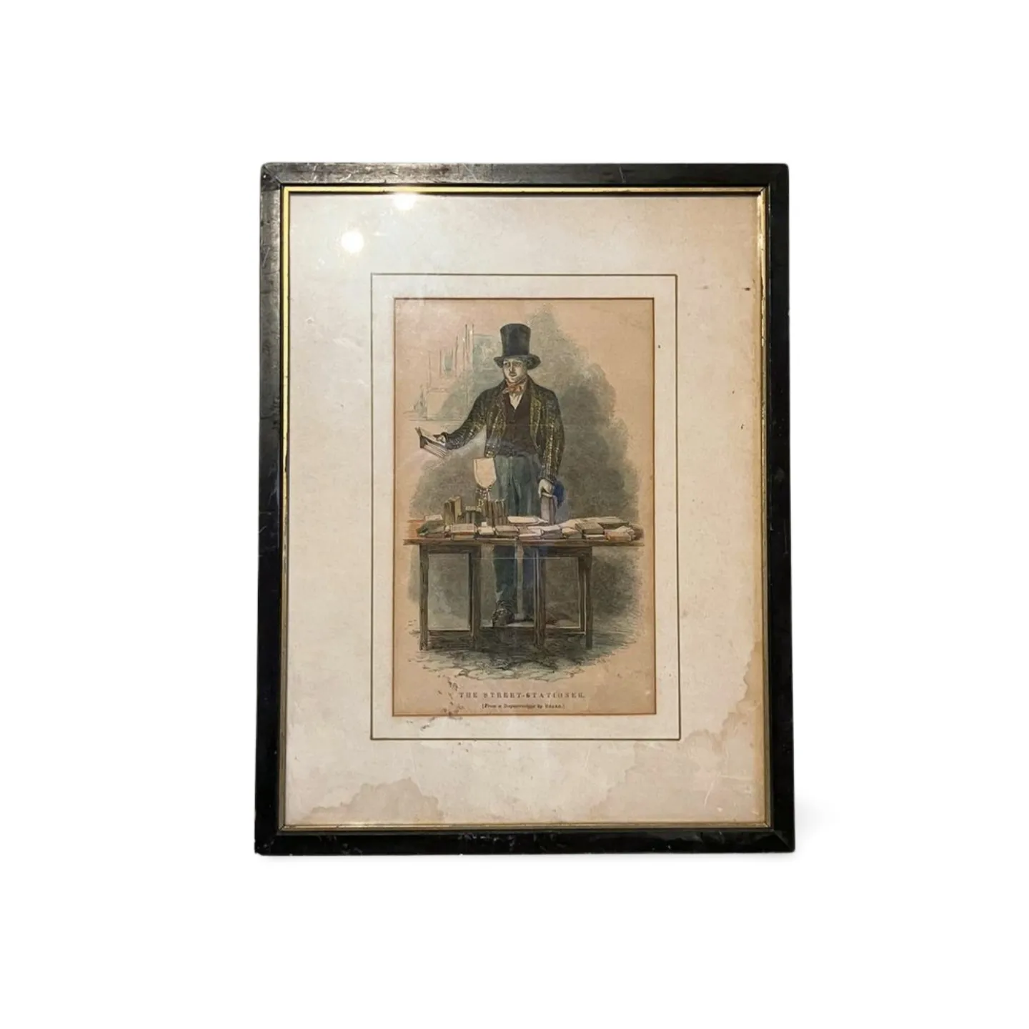 Picture Frame - Dark Wood, Oblong, with Vintage Print