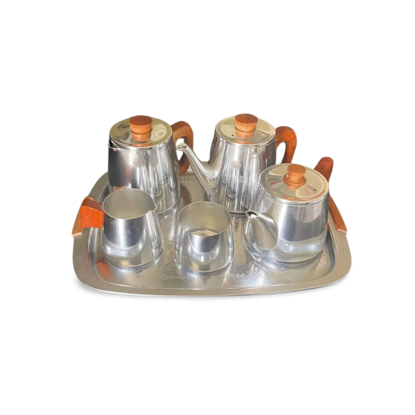 Tea, Coffee & Tray Set - 1970s Stainless Steel